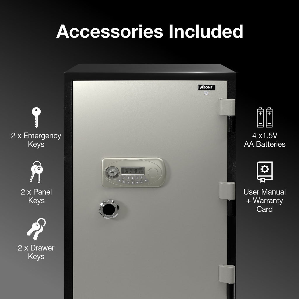 Ozone 145 Litres Fire-resistant Safe Locker for Factories & Warehouses – Digital Lock, 1-Way Unlocking (Password), Size: 985H x 600W x 570D mm, Weight: 220kg, 2-Year Warranty - Ozone Group