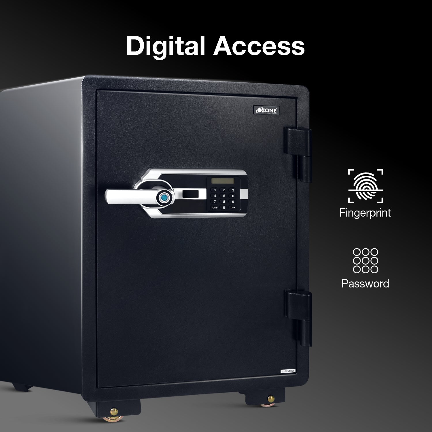 Ozone 67 Litres Fire-resistant Safe Locker for Factories & Warehouses – Fingerprint Lock, 2-in-1 Unlocking (Fingerprint & Password), Size: 765H x 500W x 490D mm, Weight: 108kg, 2-Year Warranty - Ozone Group