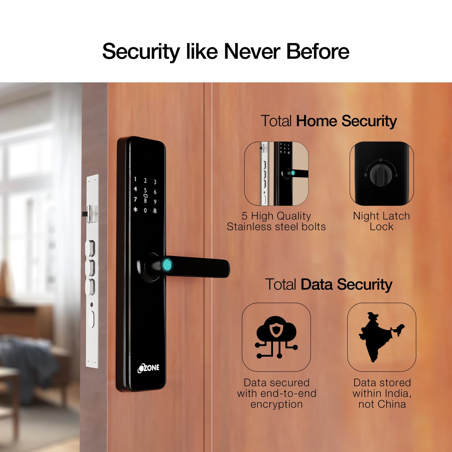 Ozone Iris-11 Wi-Fi Smart Lock with 5-way access | Door Thickness: 35-110 mm