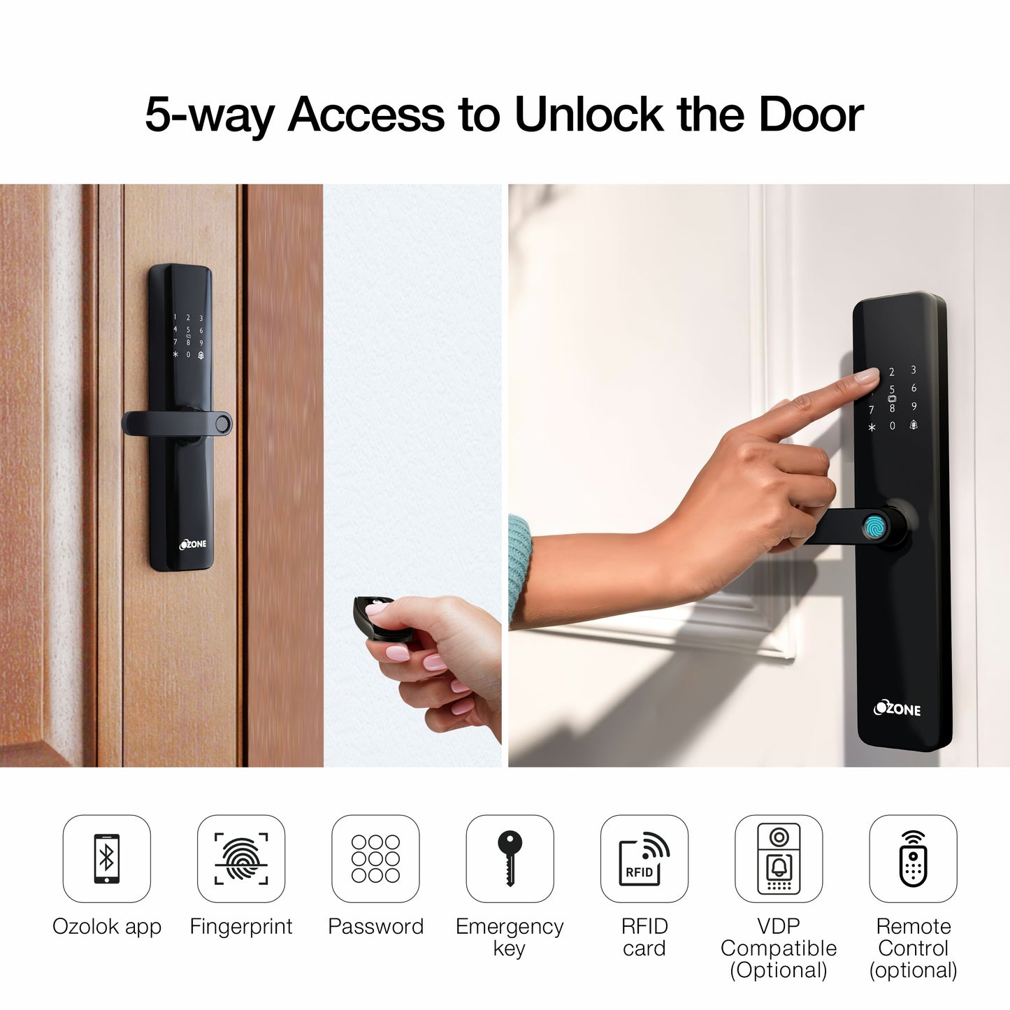 Ozone IRIS-11 Wi-Fi Smart Lock with Video Door Phone/Bell | Door Thickness: 35-110 mm