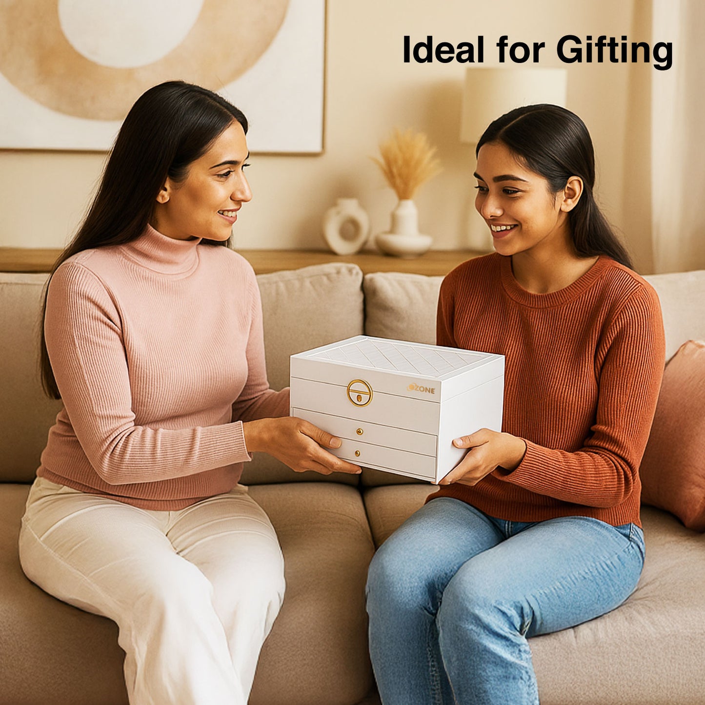 Ozone Jewellery Box with 3 Layers with Premium Leather & Velvet Lining | Necklace Hooks, Ring Slots, Hidden Compartment, Adjustable Sections, Watch Pillow & Removable Storage for Wardrobe, Dresser & Tabletop (White)