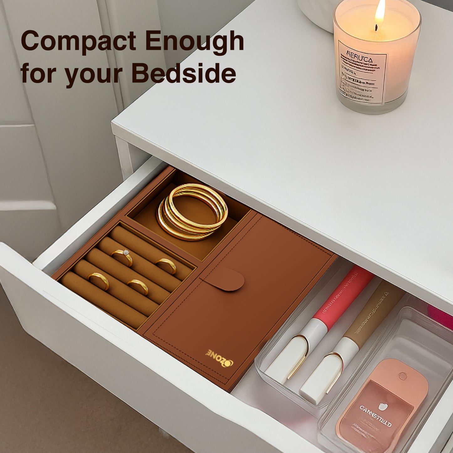 Ozone Jewellery Tray Organizer with Faux Leather & Velvet Lining | Ring, Bracelet, Cash & Accessory Holder | Compatible with Safes, Wardrobes, Bedside Tables & Dressers (Mocha Brown)