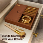 Ozone Jewellery Tray Organizer with Faux Leather & Velvet Lining | Ring, Bracelet, Cash & Accessory Holder | Compatible with Safes, Wardrobes, Bedside Tables & Dressers (Mocha Brown)