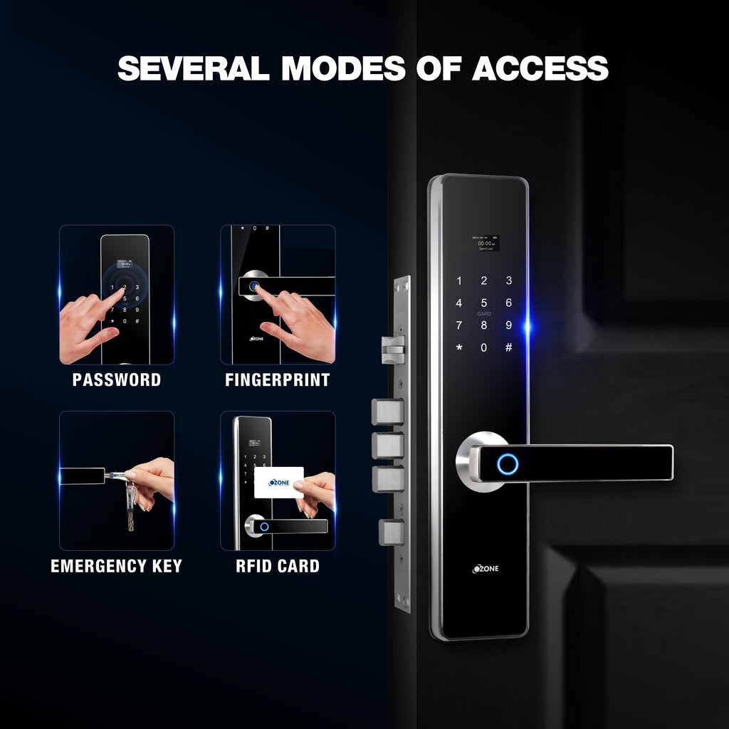 Ozone Morphy Plus Smart Door Lock with 3-way access | Door Thickness: 35-100 mm (Satin Chrome)