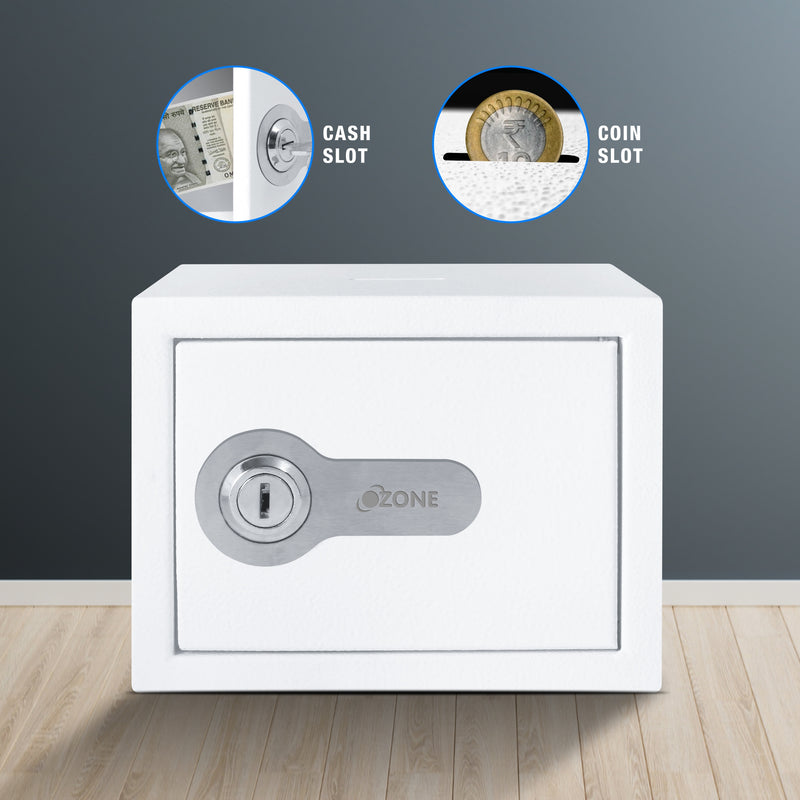 Ozone Money Bank, 2 Litre, Safety Solutions Manual Key Small Locker Safe - Blue and White