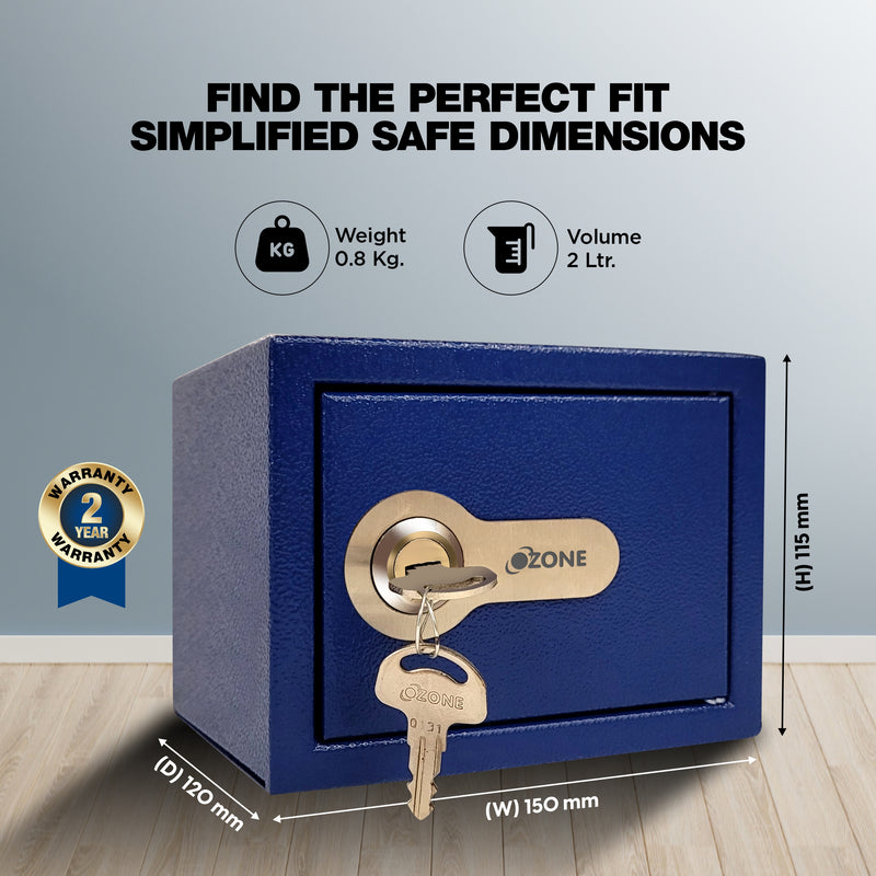 Ozone Money Bank, 2 Litre, Safety Solutions Manual Key Small Locker Safe - Blue and White