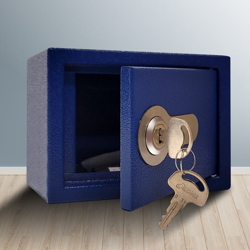 Ozone Money Bank, 2 Litre, Safety Solutions Manual Key Small Locker Safe - Blue and White