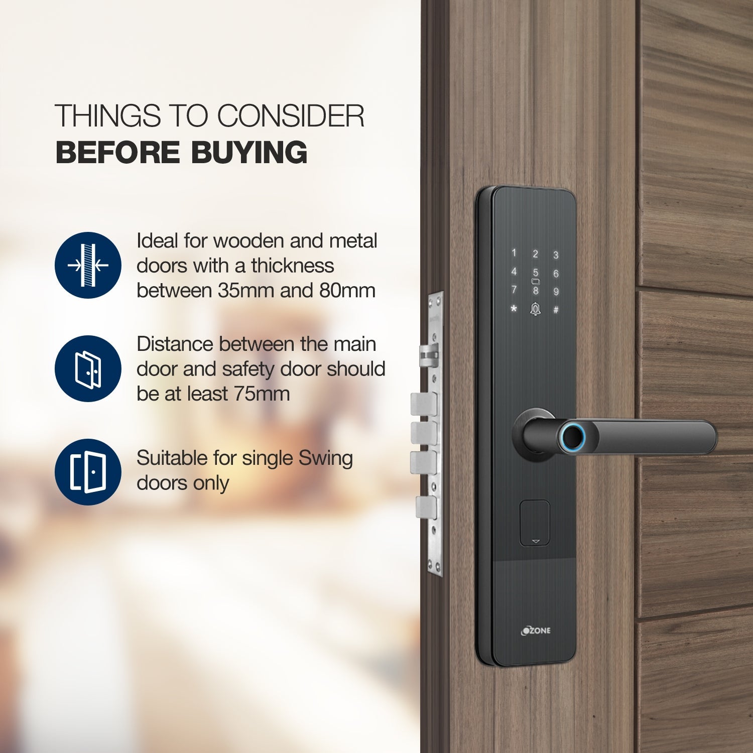 Ozone Morphy NXT Bluetooth Smart Door Lock with 4-way access | Door Thickness: 35-80 mm - Ozone Group