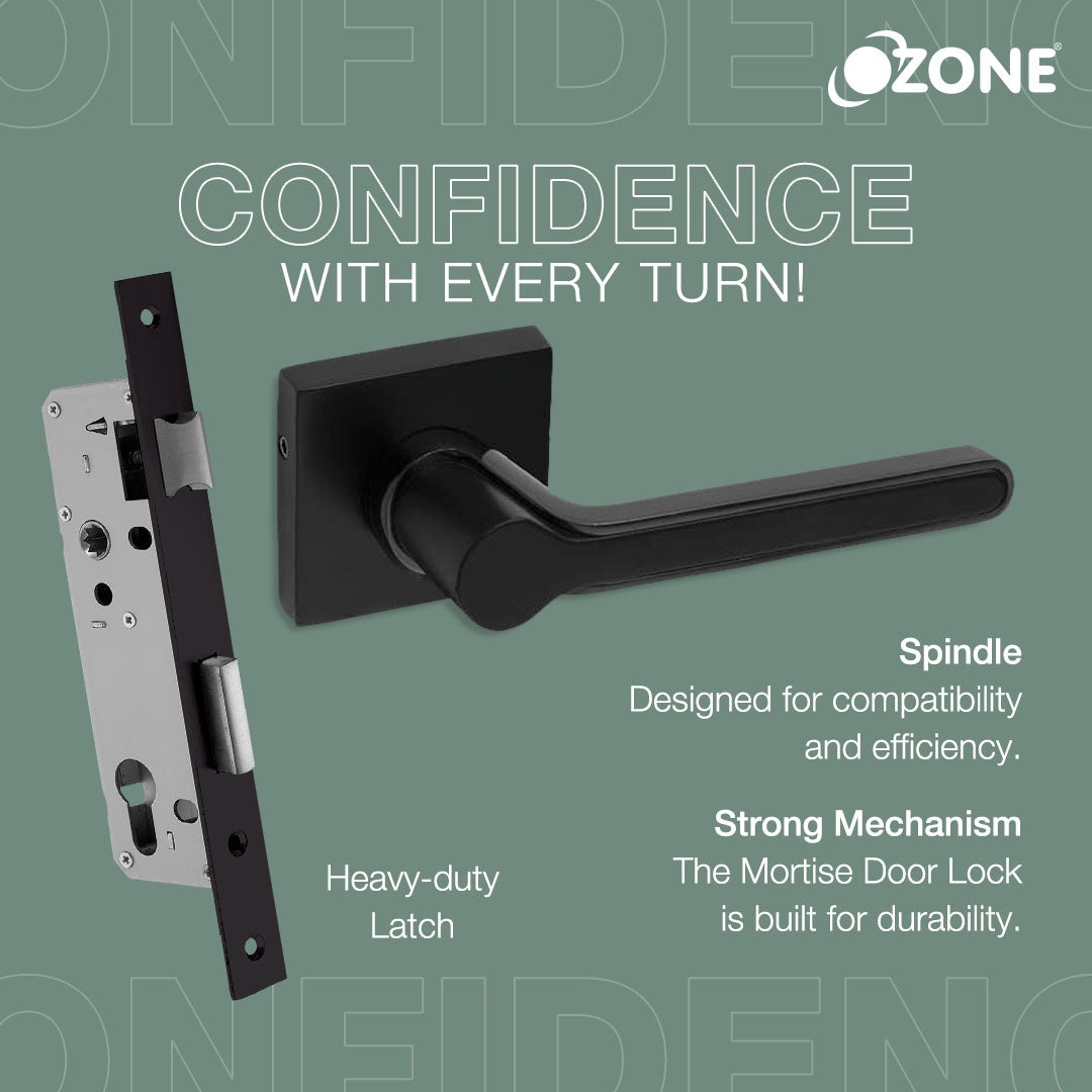 Ozone Kepler Mortise Door Lock with Rose Plate – Black