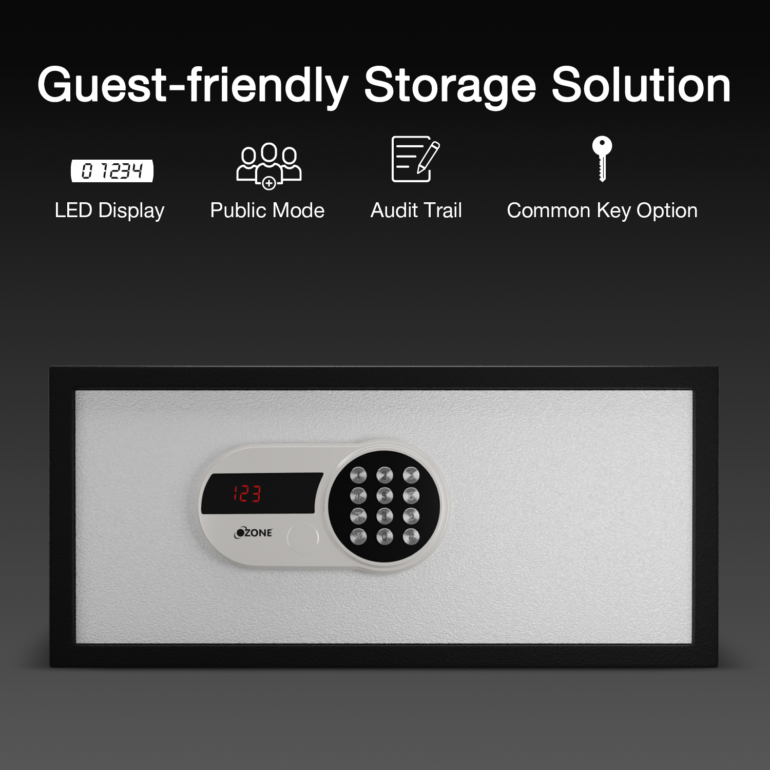 Ozone 26.7 Litres Digital Safe Locker for Hotels – Digital Lock, 1-Way Unlocking (Password), Size: 200H x 430W x 380D mm, Weight: 11kg, 2-Year Warranty - Ozone Group