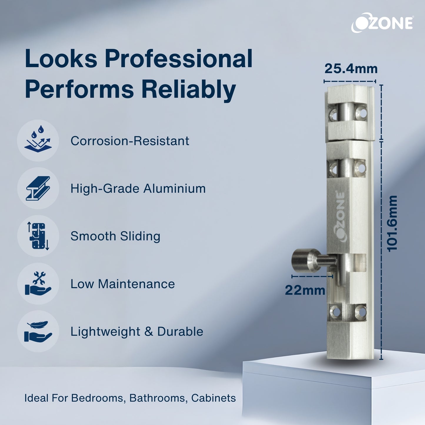 Ozone Aluminium Tower Bolt - 4| Sleek, Rust-Resistant Bolt for Wooden Doors