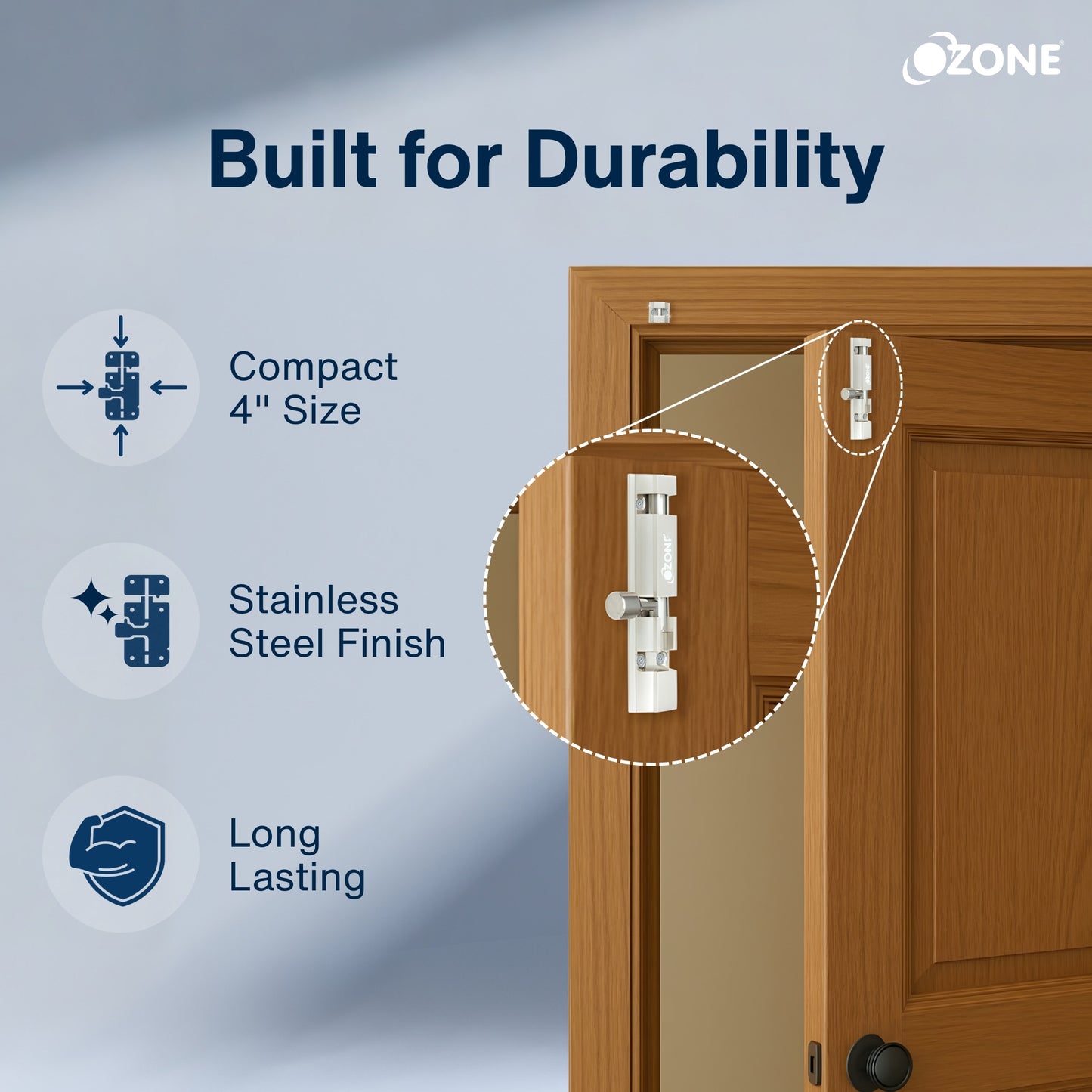 Ozone Aluminium Tower Bolt - 4| Sleek, Rust-Resistant Bolt for Wooden Doors