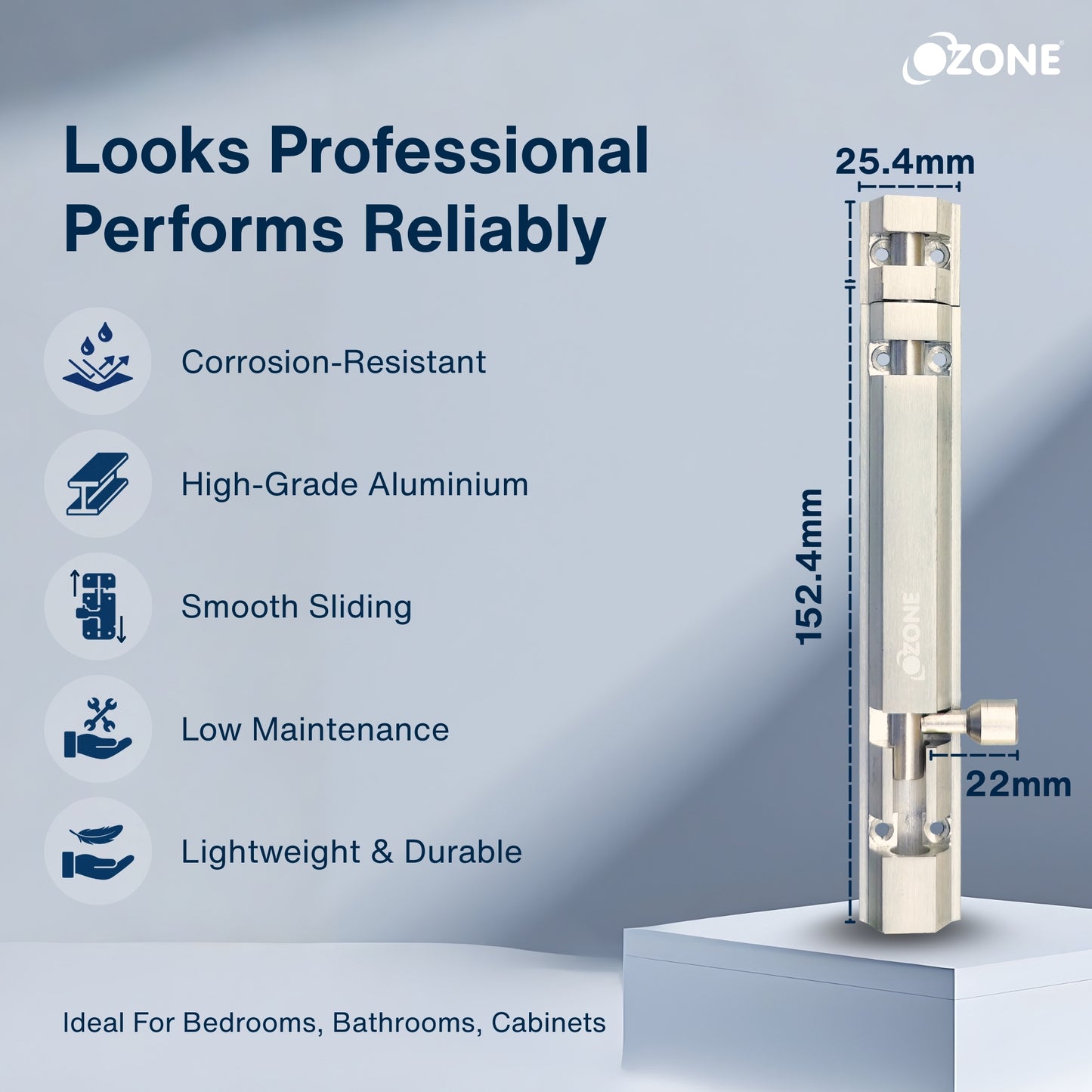 Ozone Aluminium TowerBolt - 6 | Durable & Corrosion-Resistant for Interior Wooden Doors