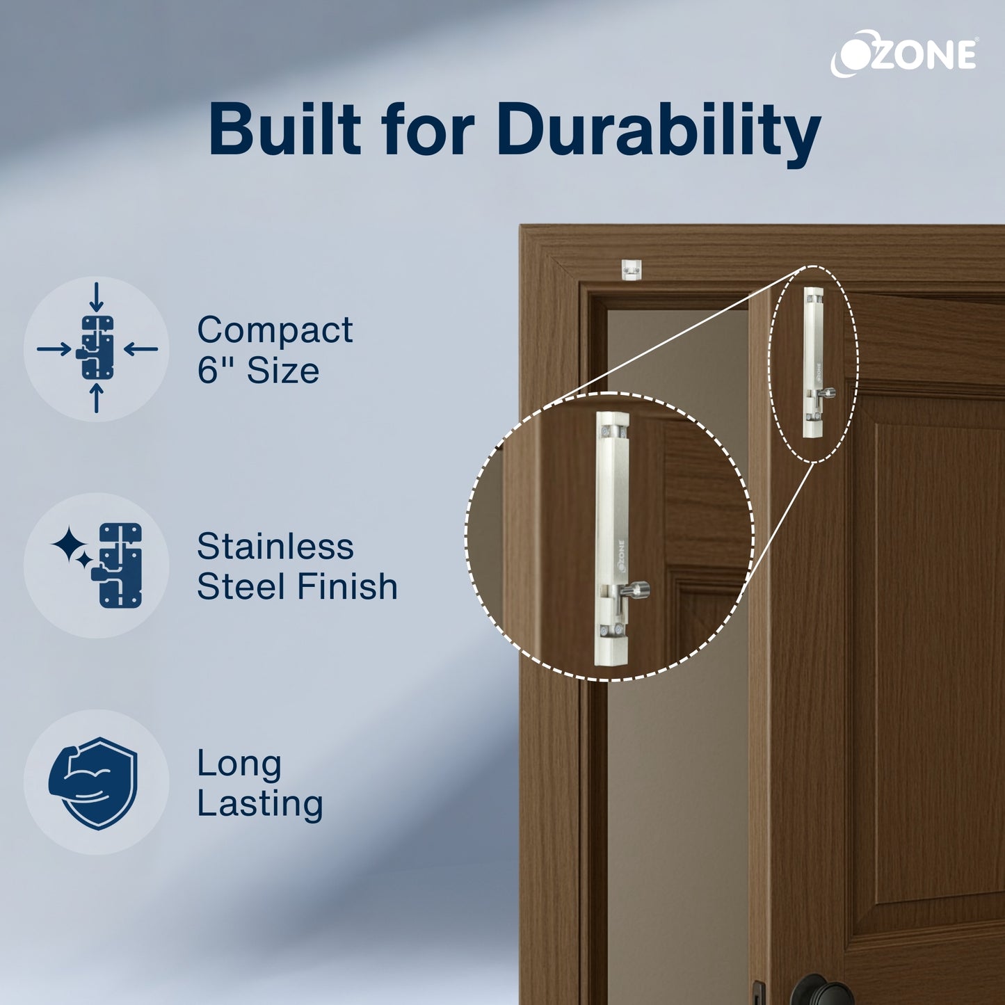 Ozone Aluminium TowerBolt - 6 | Durable & Corrosion-Resistant for Interior Wooden Doors