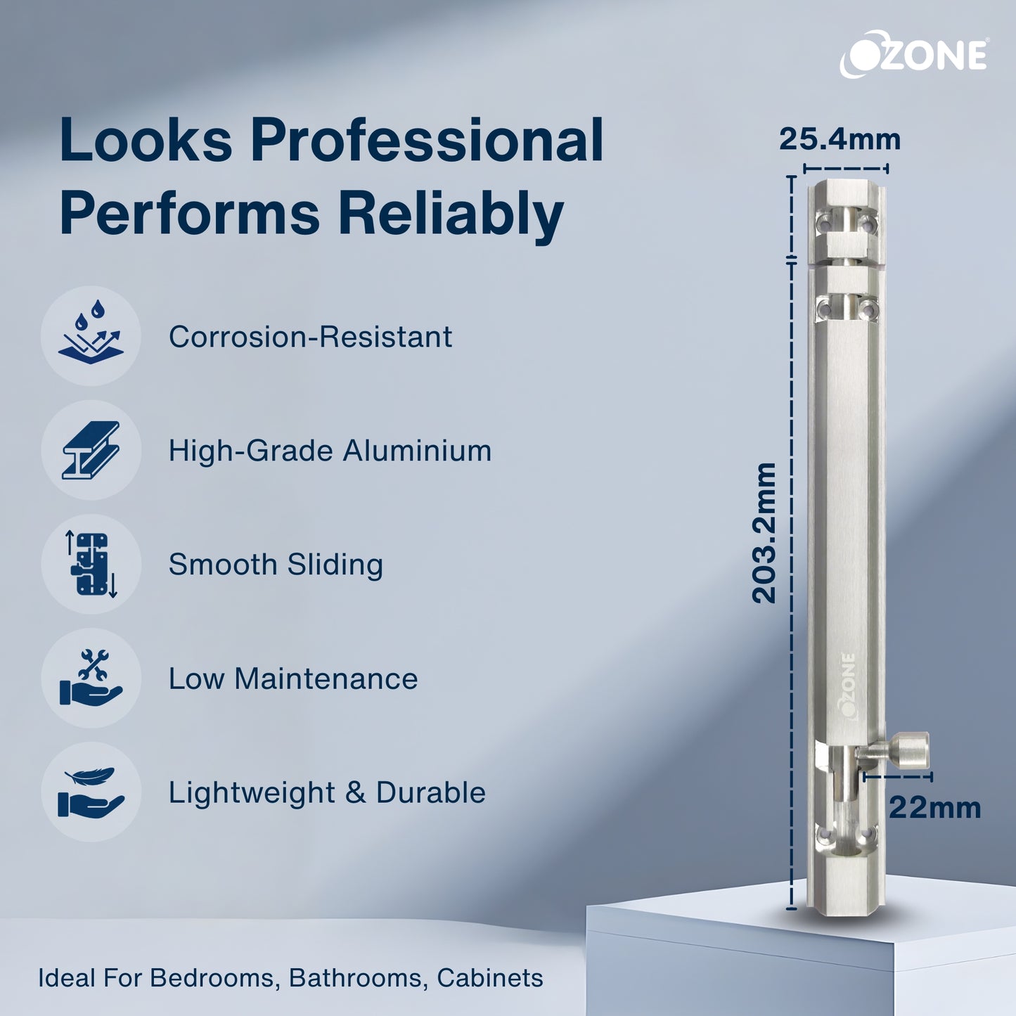 Ozone Aluminium TowerBolt - 8 | Corrosion-Resistant and Easy to Operate