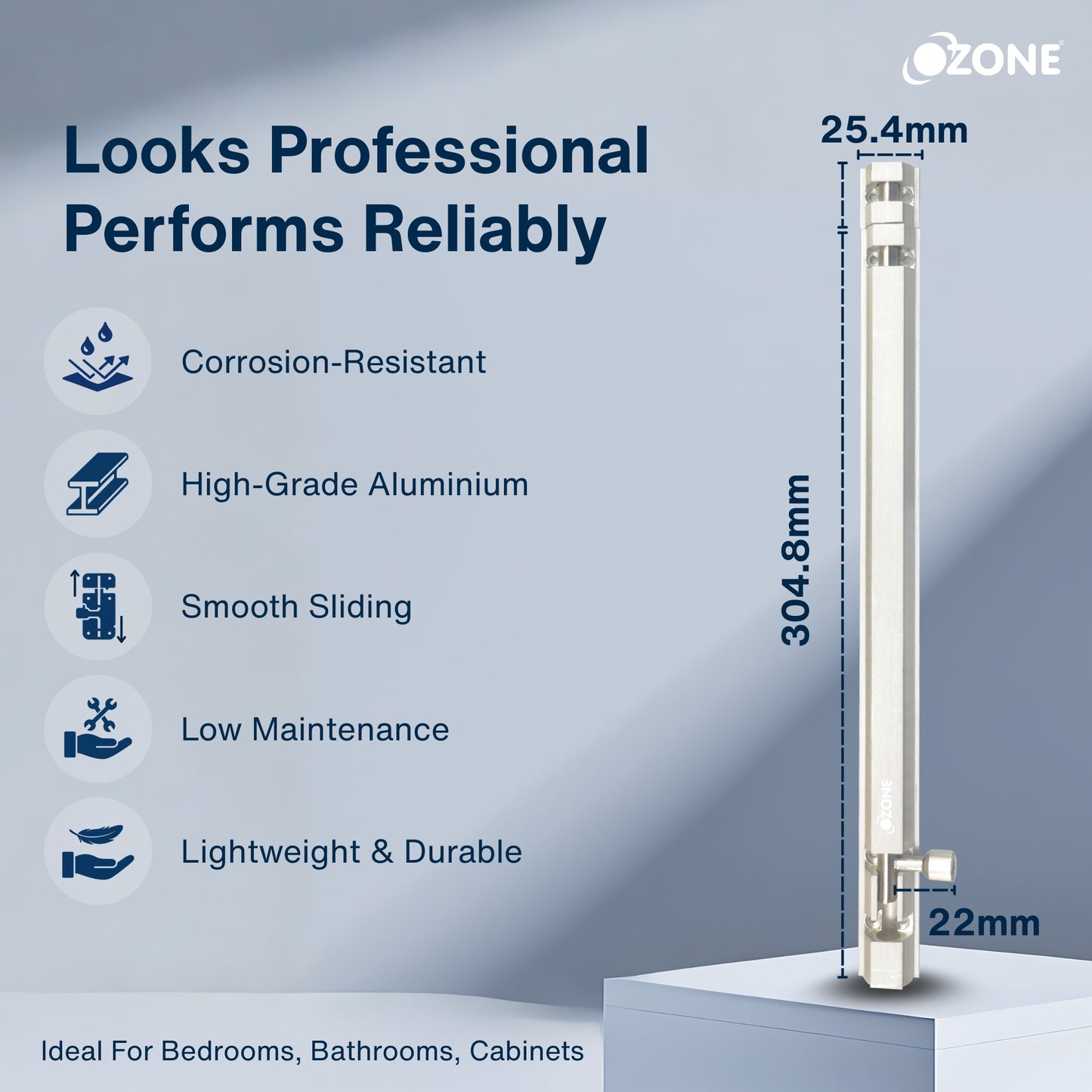 Ozone Aluminium TowerBolt - 12| Strong, Silent & Stylish Locking Solution