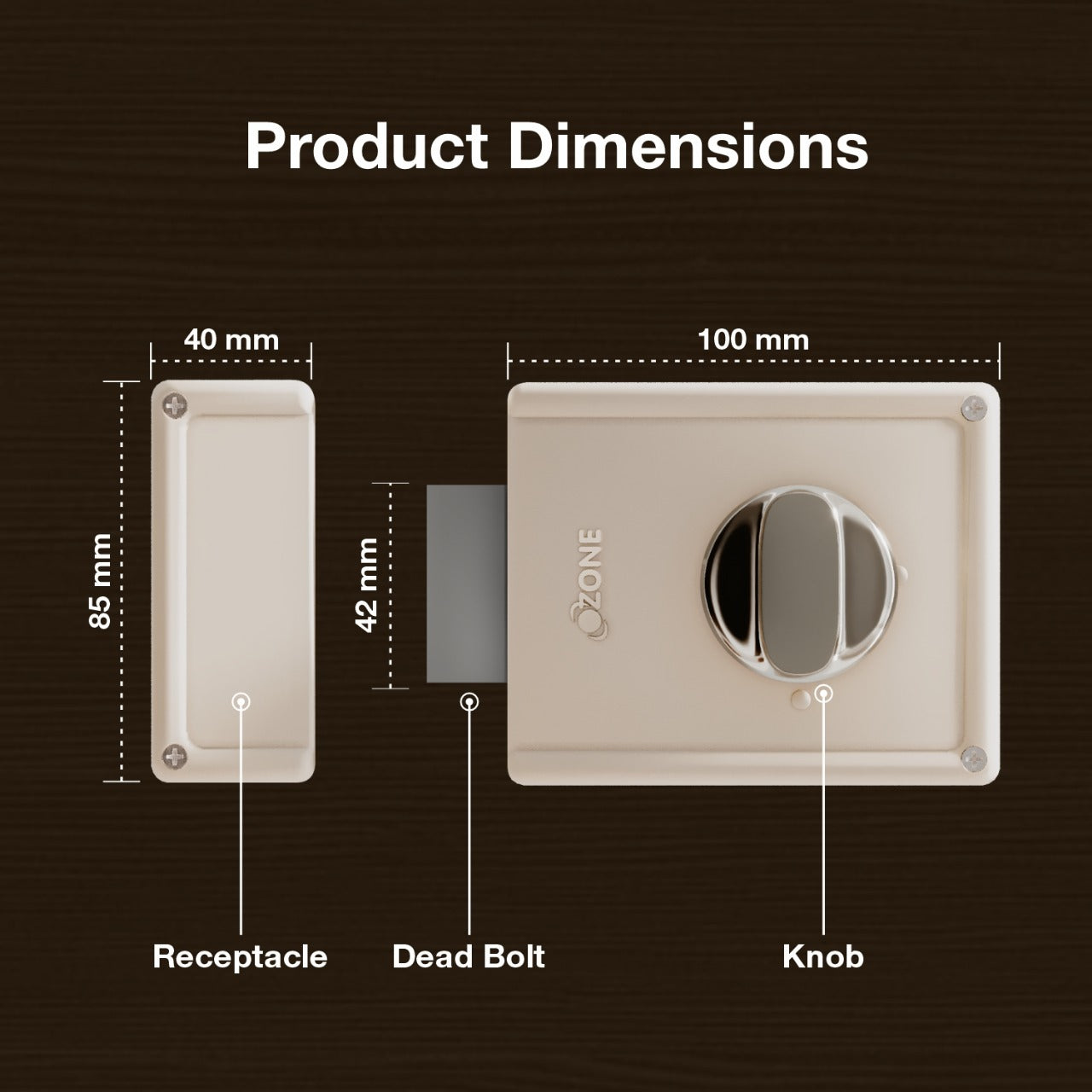 Ozone Mini Dead Bolt Lock, Corrosion Resistant, 35-80mm Door Thickness, 5 Year Warranty, Ivory Nickle Color