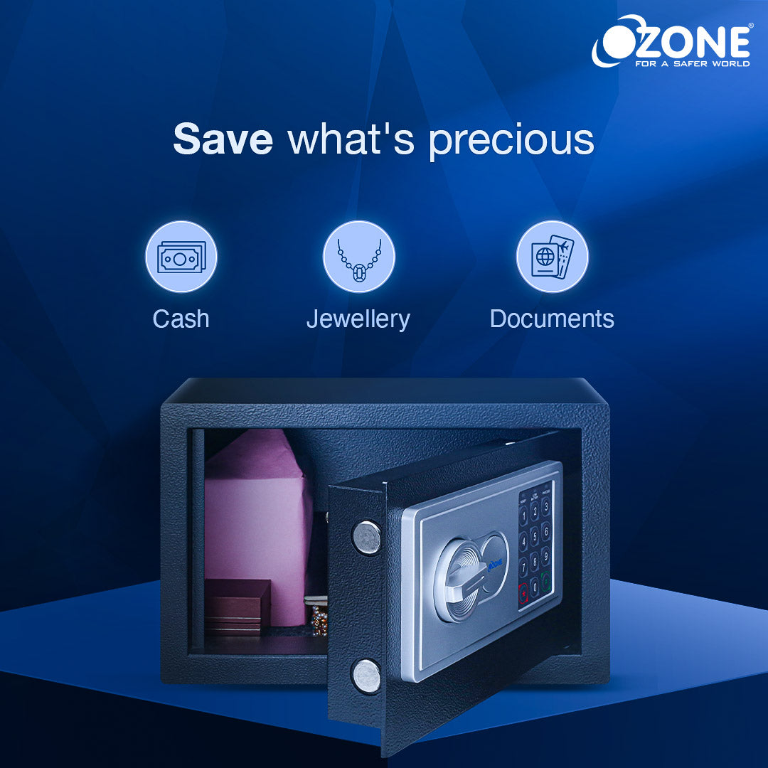 Ozone Digital Safe for Offices | 2-way Access | Password & Emergency Key (Black & White, 7.9 Ltrs.)