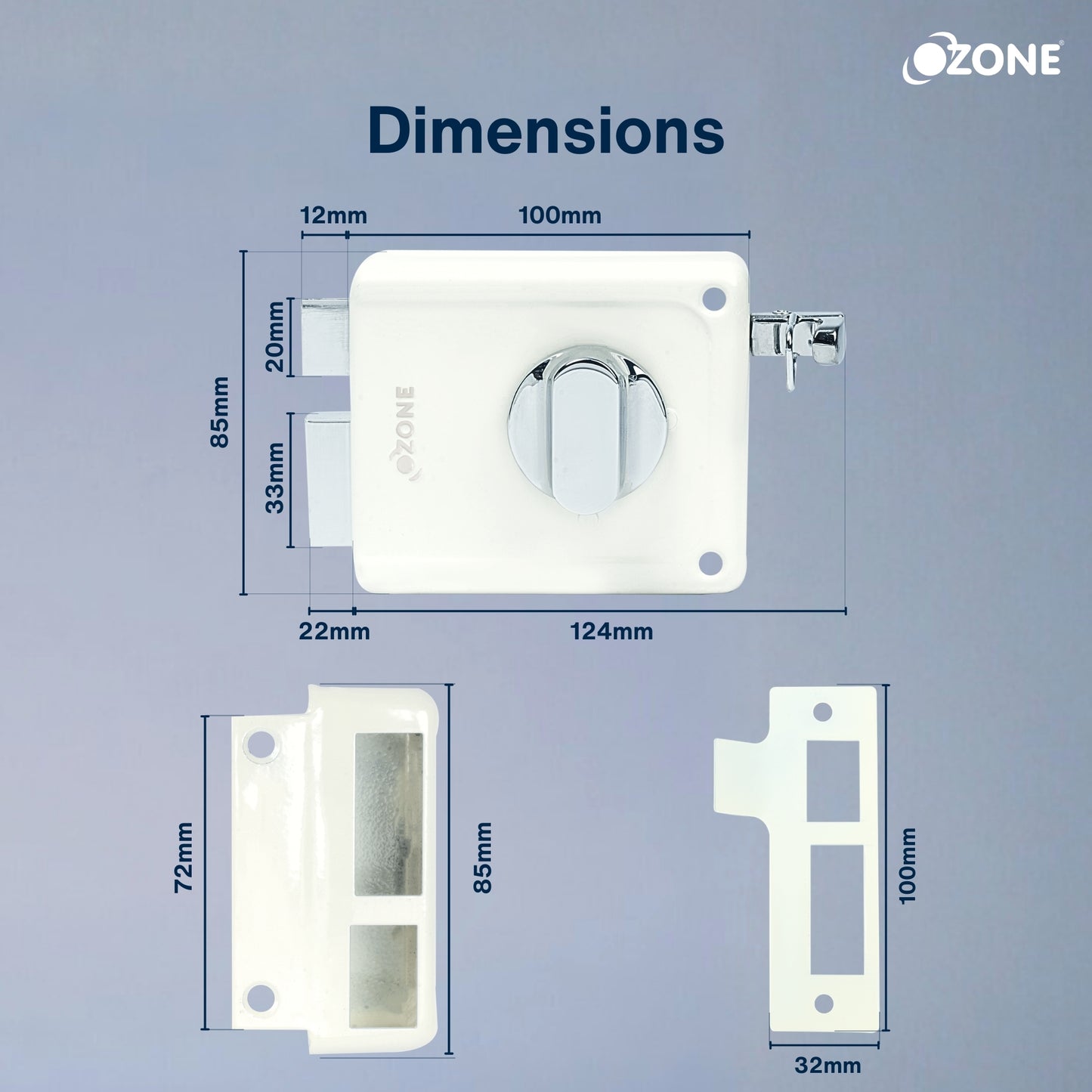 Ozone Surface-Mounted Main Door Rim Lock | Premium Build with 5-Years Warranty | For 30–85 mm Wooden Doors