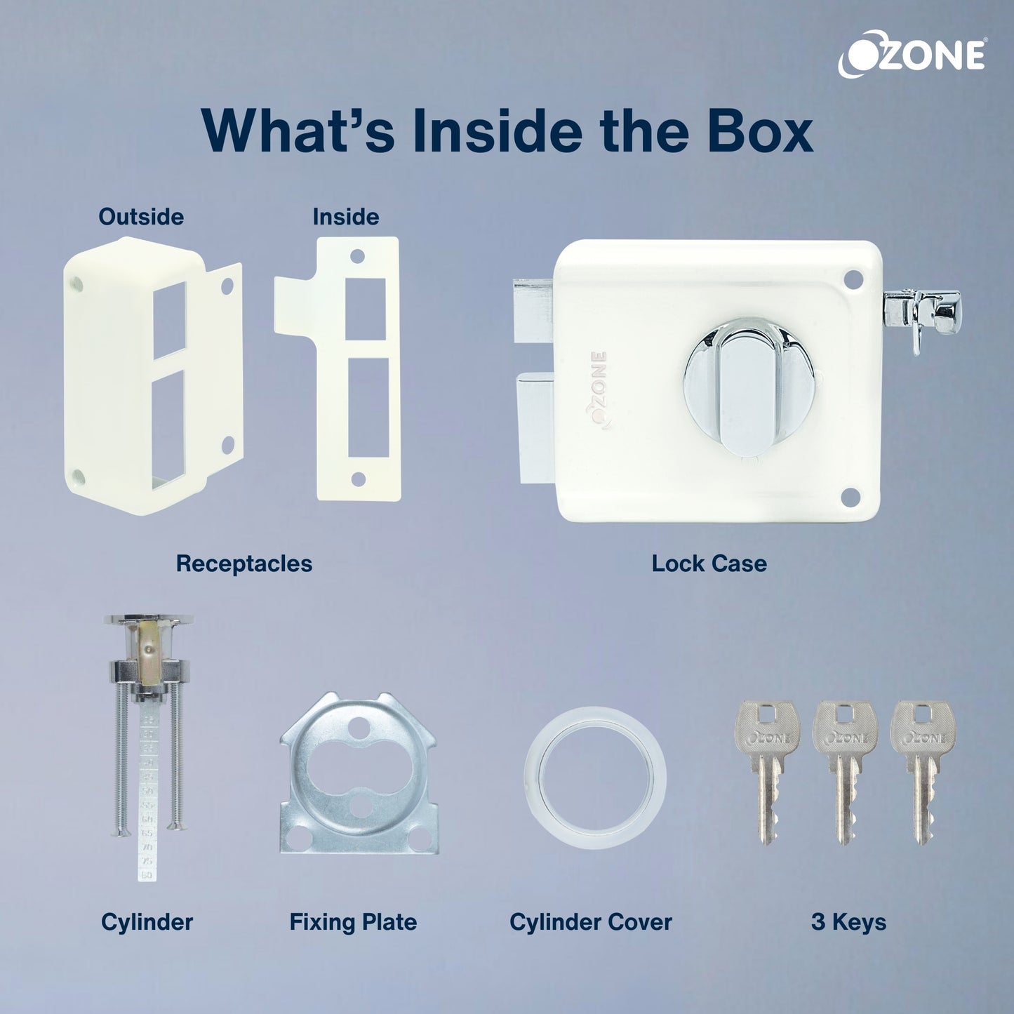 Ozone Surface-Mounted Main Door Rim Lock | Premium Build with 5-Years Warranty | For 30–85 mm Wooden Doors