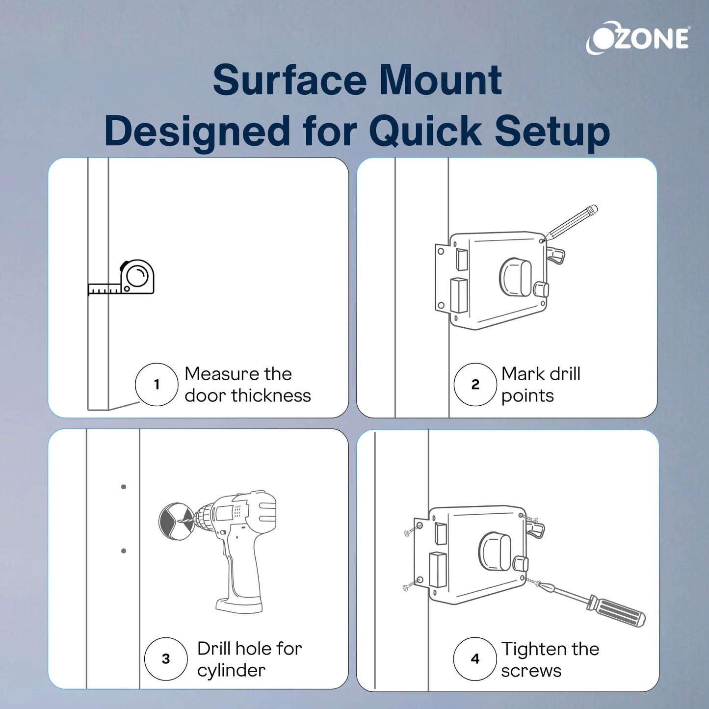 Ozone Surface-Mounted Main Door Rim Lock | Premium Build with 5-Years Warranty | For 30–85 mm Wooden Doors