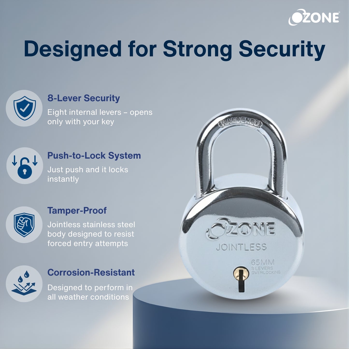 Ozone  60MM Padlock | Hardened Shackle, 8 Levers & 5-Year Warranty