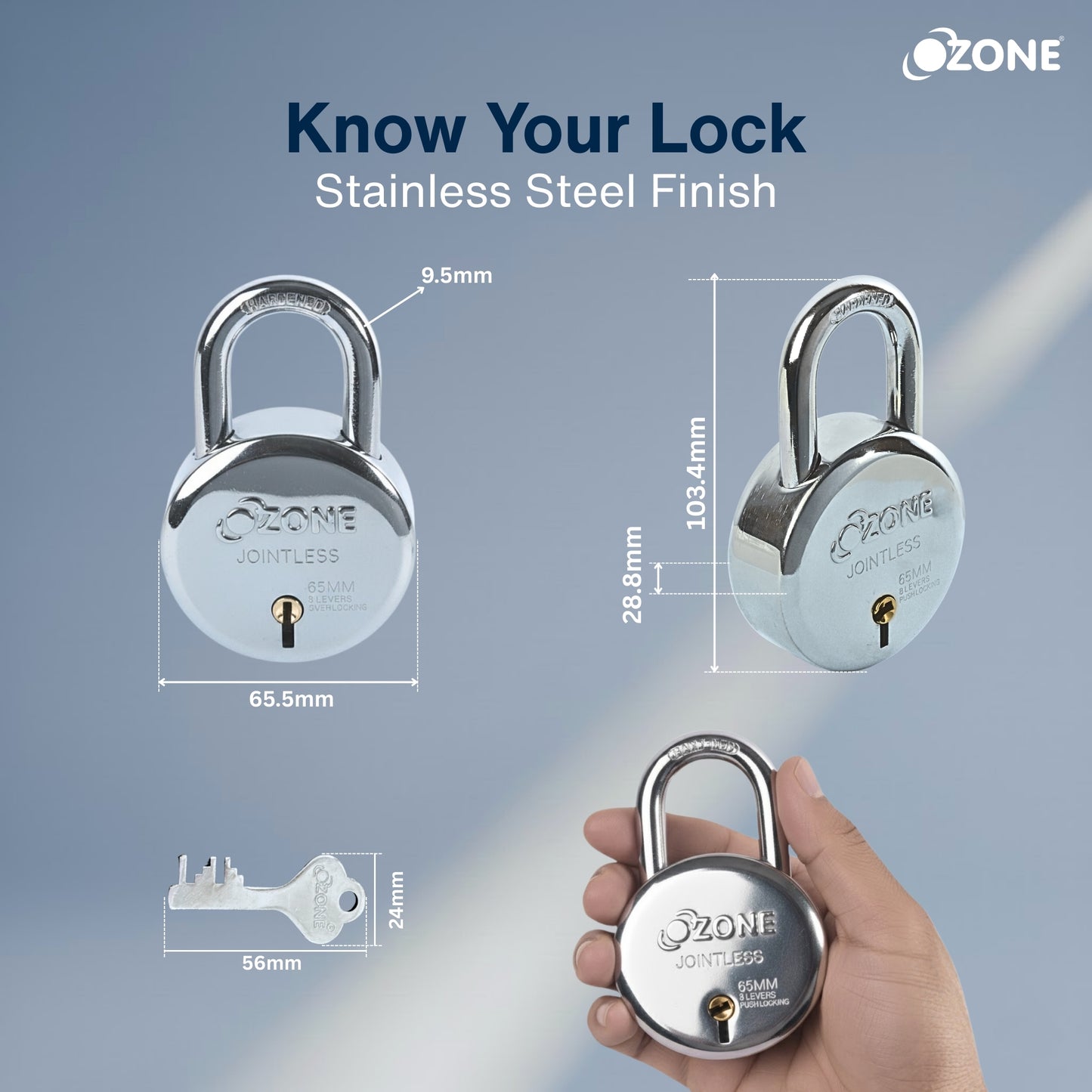 Ozone  60MM Padlock | Hardened Shackle, 8 Levers & 5-Year Warranty