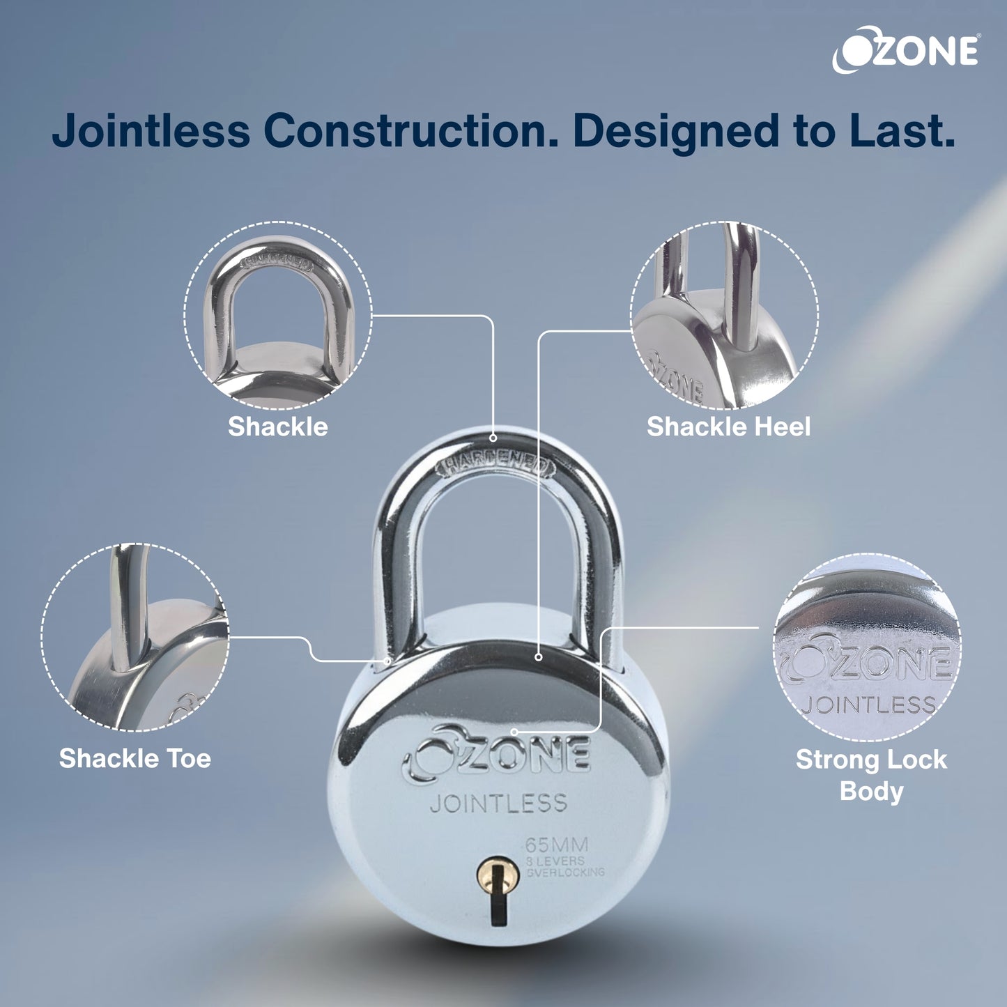 Ozone  60MM Padlock | Hardened Shackle, 8 Levers & 5-Year Warranty