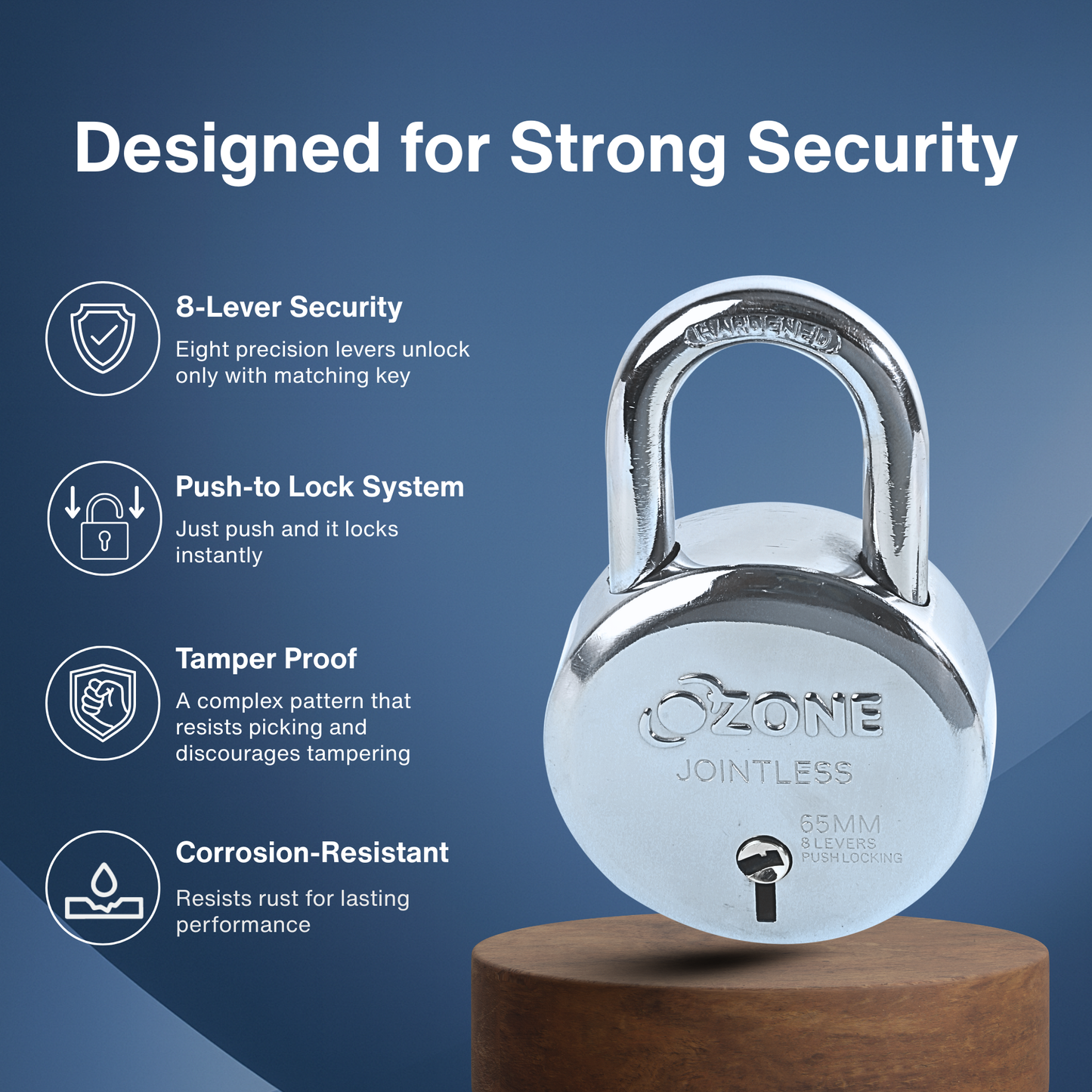 Ozone  60MM Padlock | Hardened Shackle, 8 Levers & 5-Year Warranty