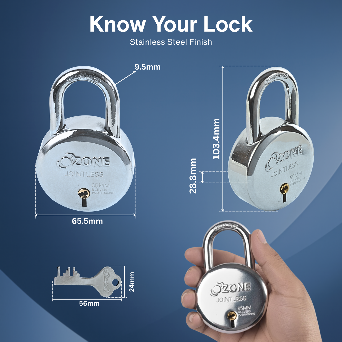 Ozone  60MM Padlock | Hardened Shackle, 8 Levers & 5-Year Warranty
