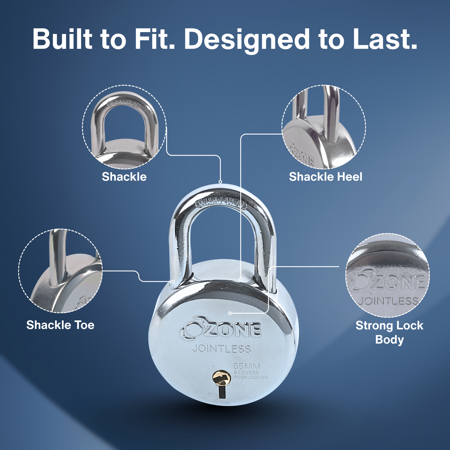 Ozone  60MM Padlock | Hardened Shackle, 8 Levers & 5-Year Warranty