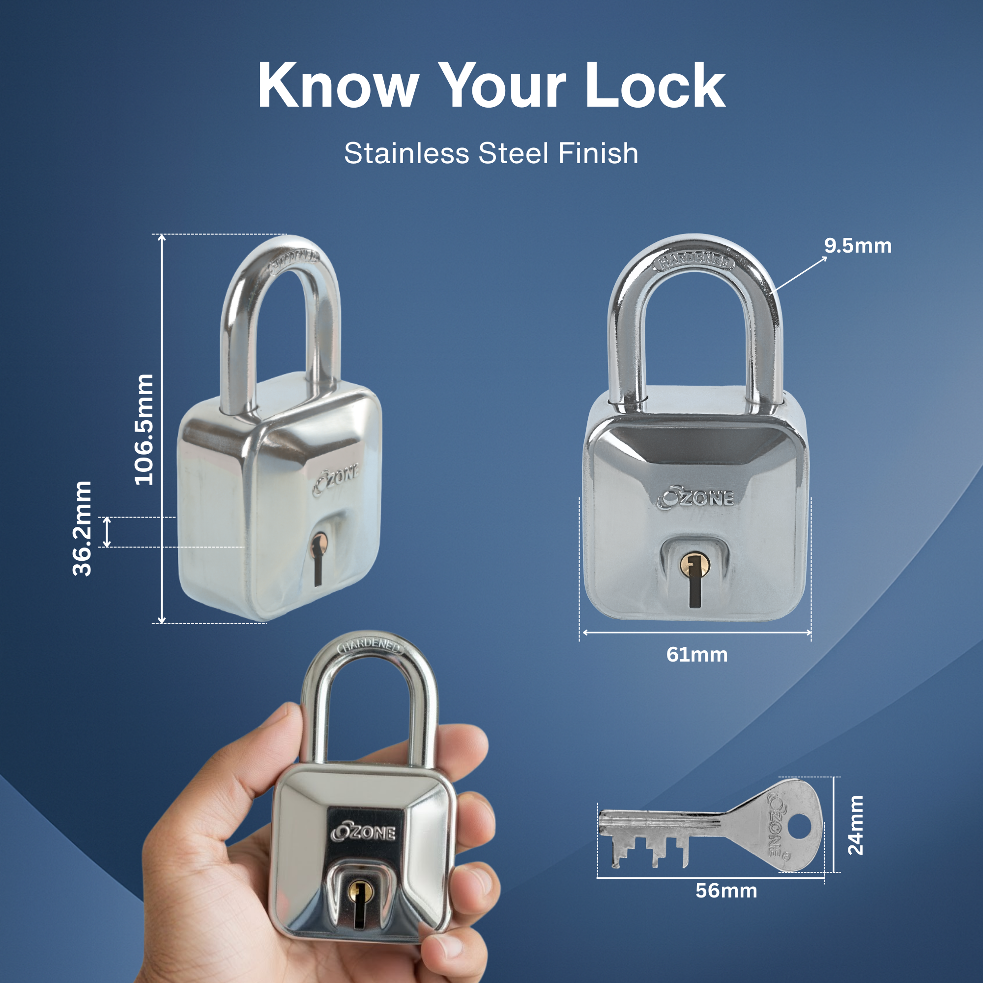 Ozone  60MM Padlock| High-Security 8-Lever System with Double Locking