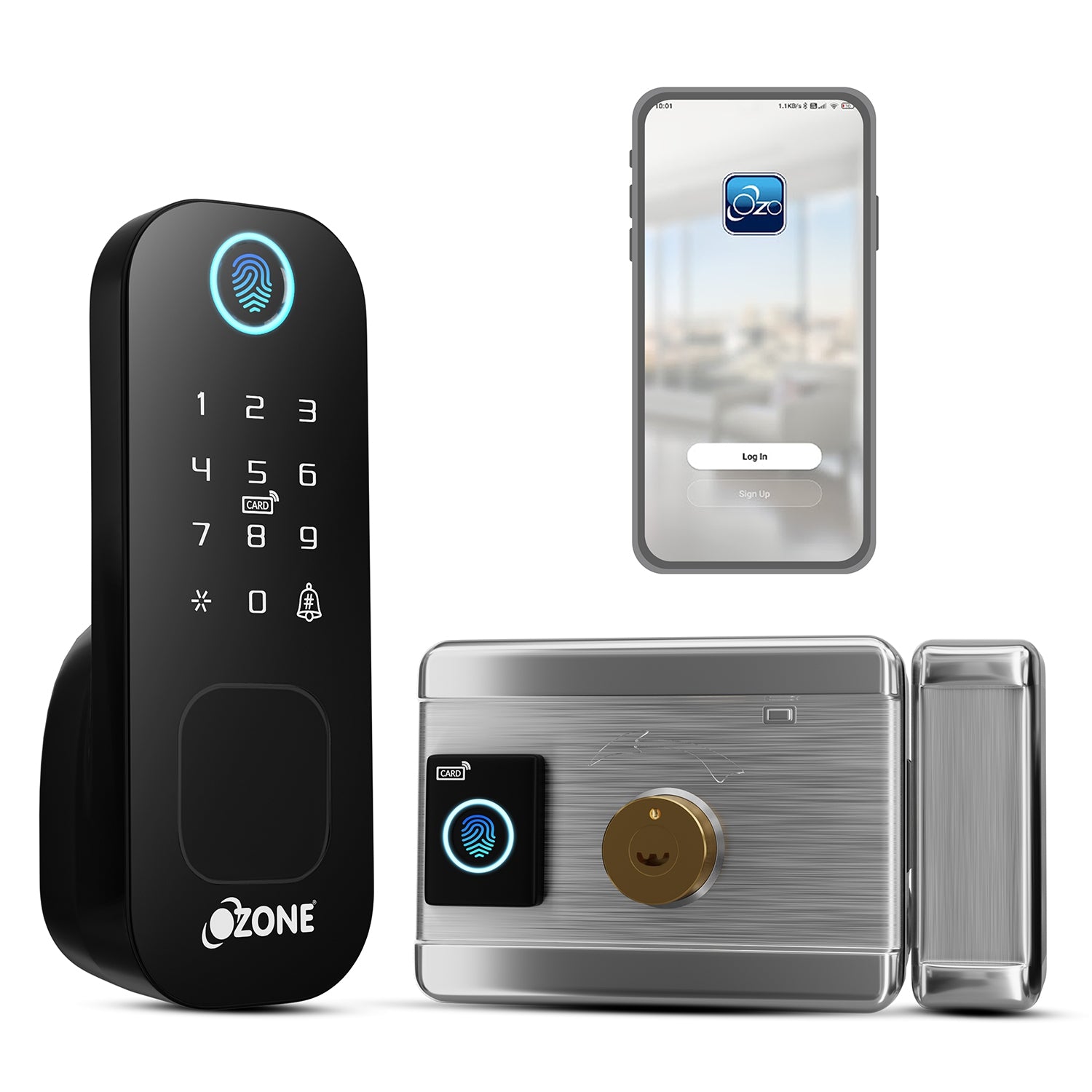 Ozone Double-sided Fingerprint Rim Lock with 4-way access | Door Thickness: 20-65 mm
