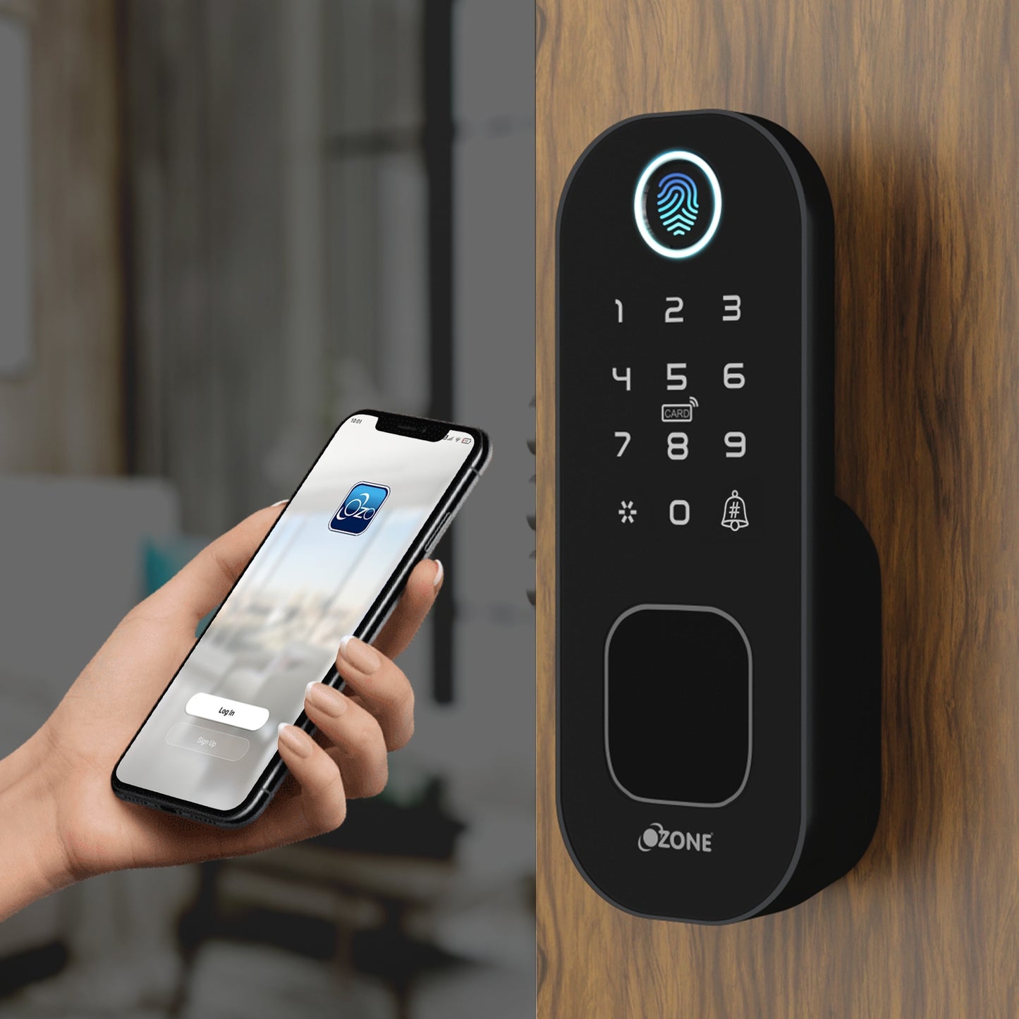 Ozone Double-sided Fingerprint Rim Lock with 4-way access | Door Thickness: 20-65 mm