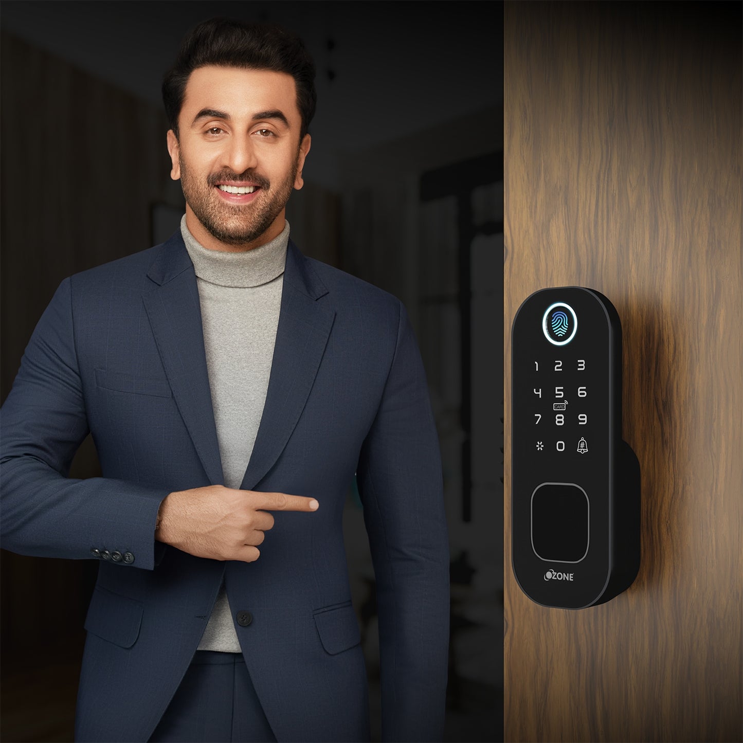 Ozone Double-sided Fingerprint Rim Lock with 4-way access | Door Thickness: 20-65 mm