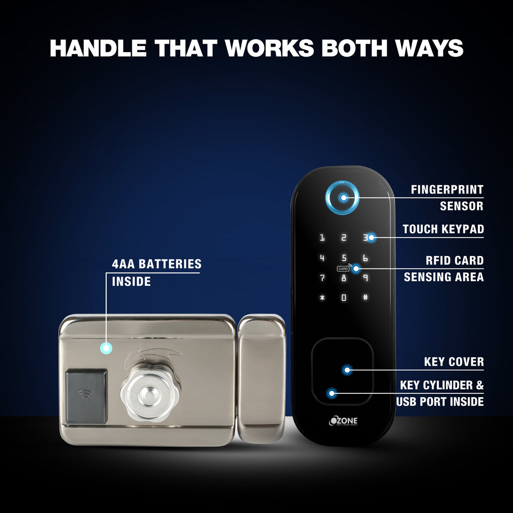Ozone Cleo Wi-Fi Smart Door Lock with 4-way access | Door Thickness: 20-65 mm - Ozone Group