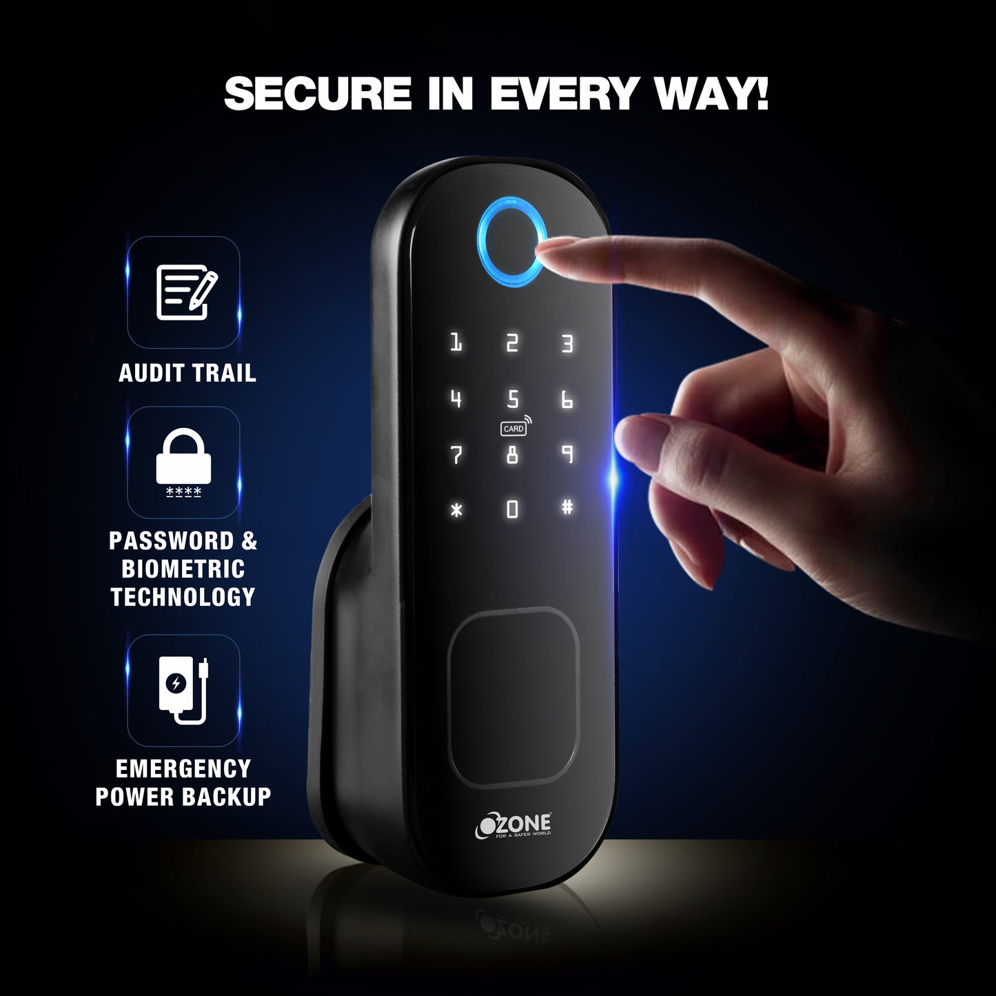 Ozone Cleo Life Wi-Fi Smart Lock with 5-way access | Door Thickness: 20-65 mm