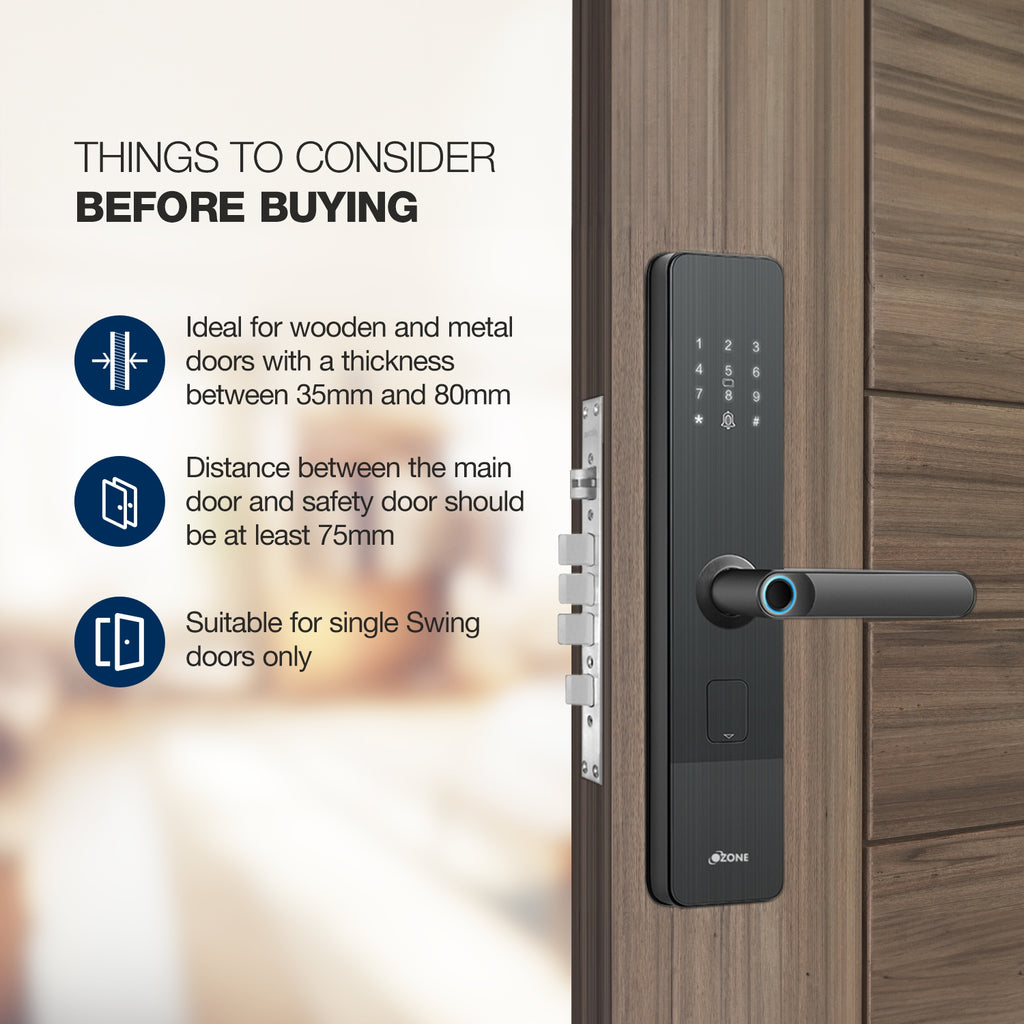 Ozone Morphy NXT Bluetooth Smart Door Lock with 4-way access | Door Thickness: 35-80 mm (Grey)