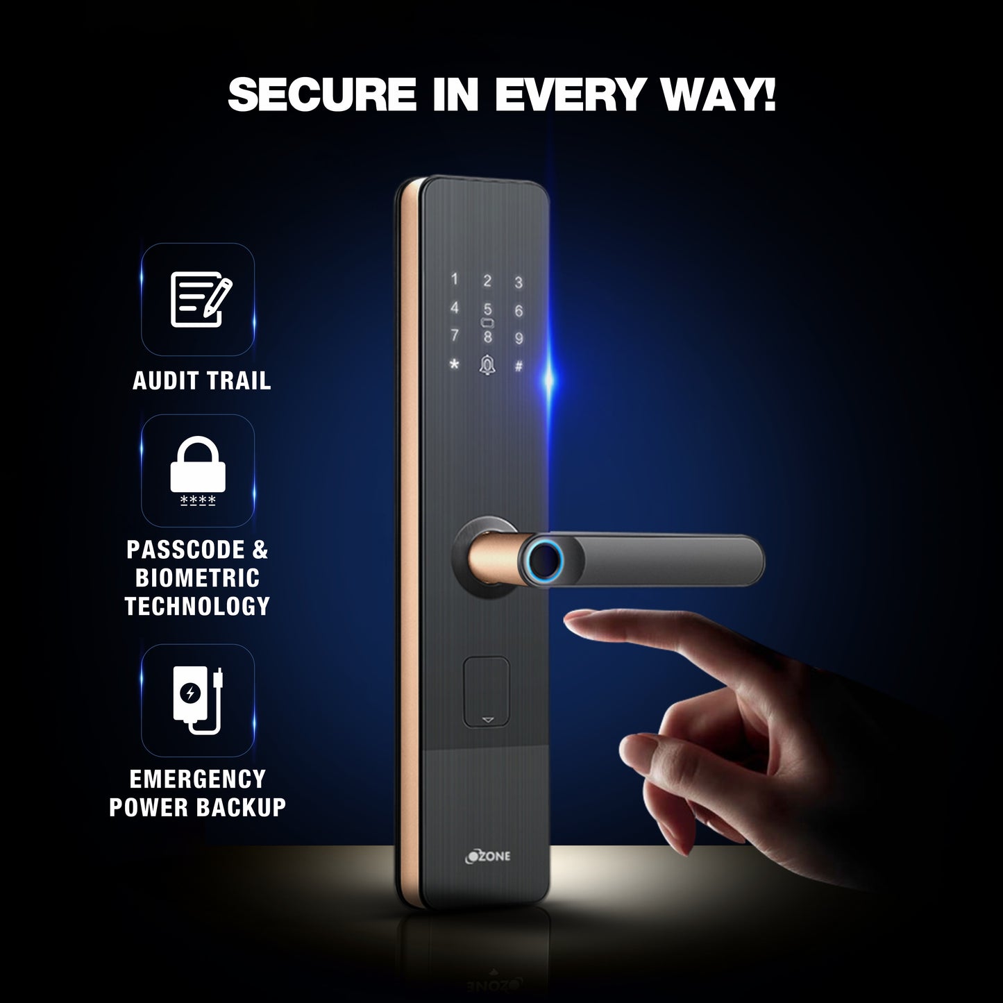 Ozone Morphy NXT Wi-Fi Smart Lock with 5-way access | Door Thickness: 35-80 mm
