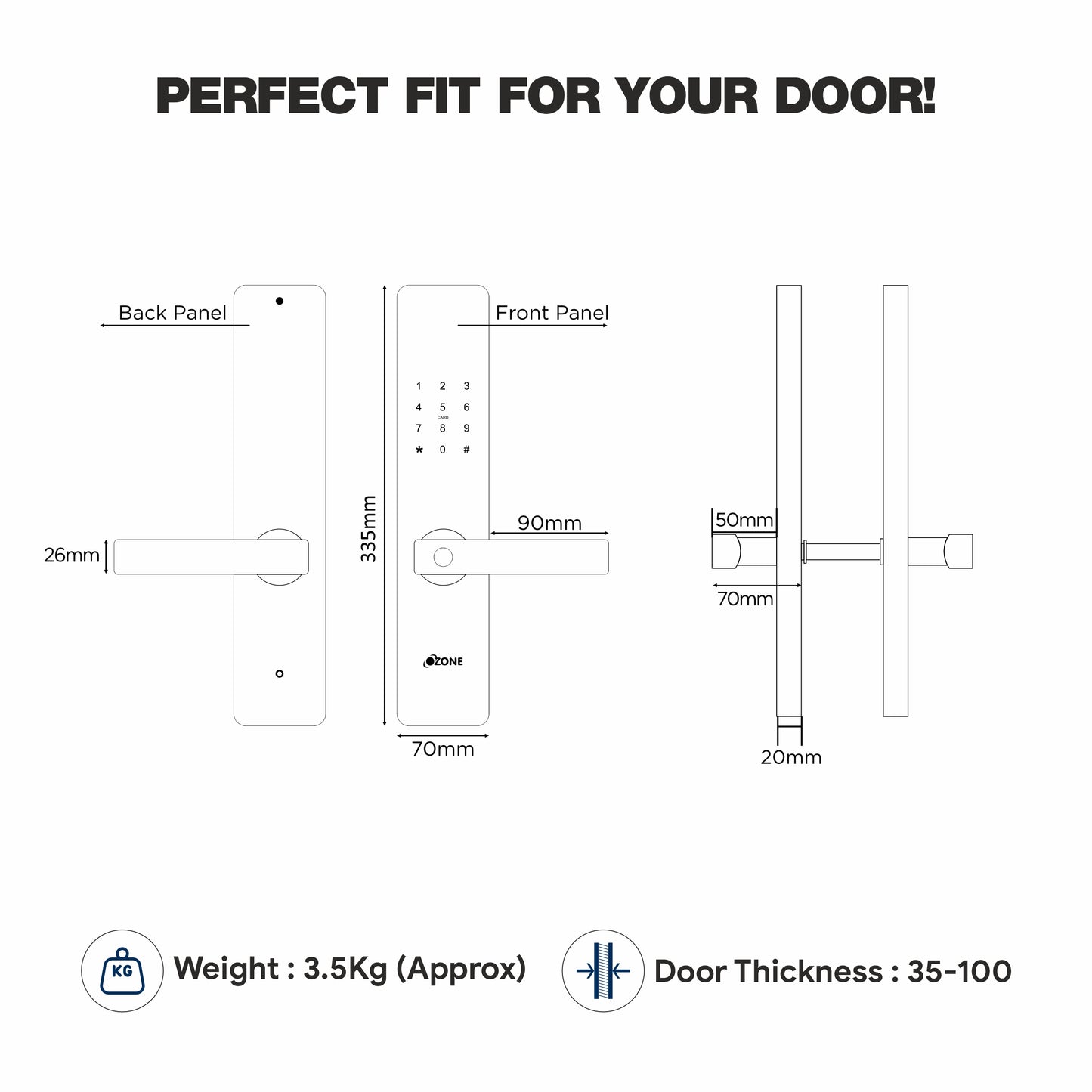 Ozone Narrow Style Smart Lock with 4-way access | Door Thickness: 35-60 mm