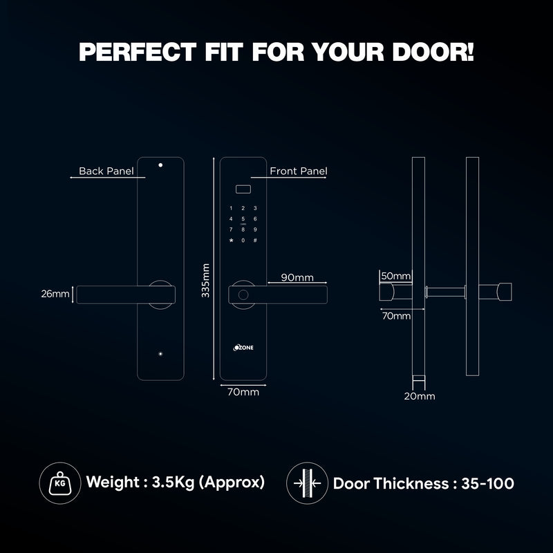 Ozone OZ-FDL-01-STD Smart Digital Main Door Lock Morphy BT Plus Black