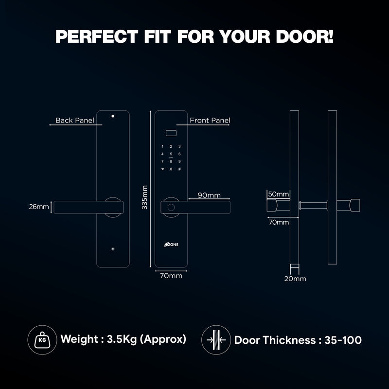 Ozone Morphy Plus Std Smart Door Lock with 4-way Access | For External Wooden & Metal Doors