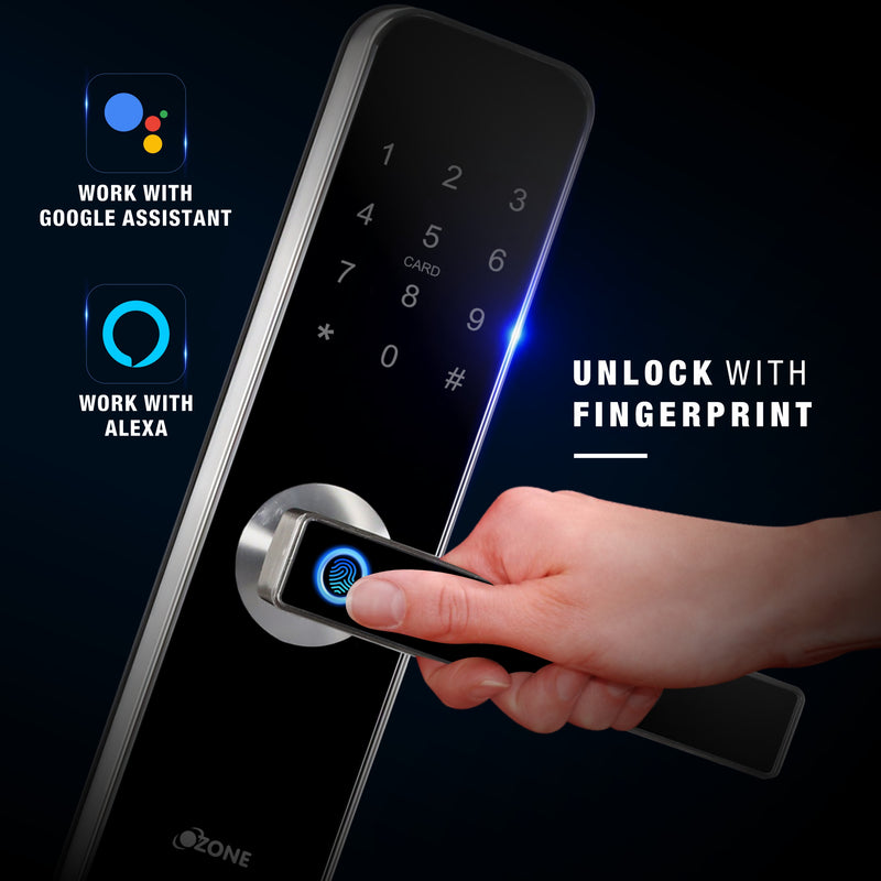 Ozone OZ-FDL-02 Life Std Black, Smart Door Locks, Fingerprint, Mobile App, RFID Card, Google Assistant & Alexa Enabled, Black, 24 Months Warranty