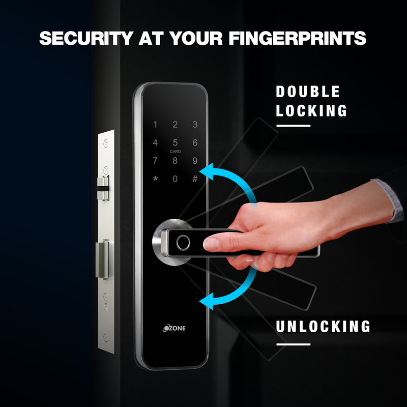 Ozone OZ-FDL-02 Life Std Black, Smart Door Locks, Fingerprint, Mobile App, RFID Card, Google Assistant & Alexa Enabled, Black, 24 Months Warranty