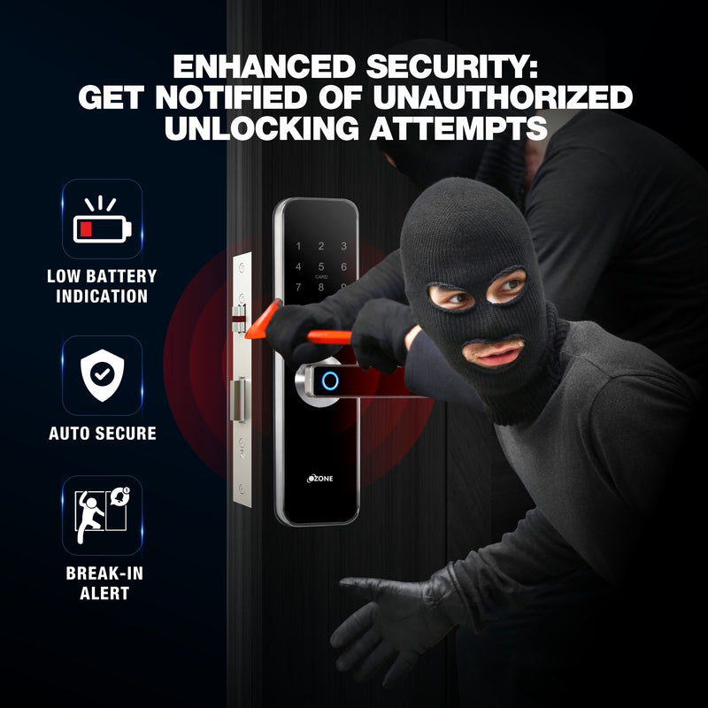 Ozone OZ-FDL-02 Life Std Black, Smart Door Locks, Fingerprint, Mobile App, RFID Card, Google Assistant & Alexa Enabled, Black, 24 Months Warranty