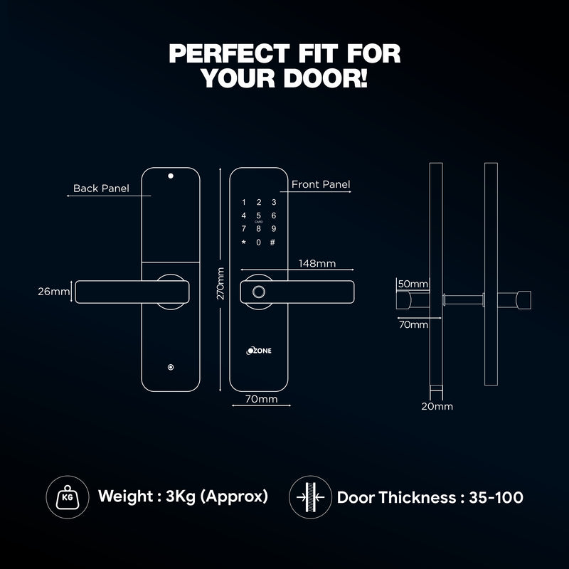 Ozone Morphy M Life Std Smart Door Lock with 5-way Access | For External Wooden & Metal Doors