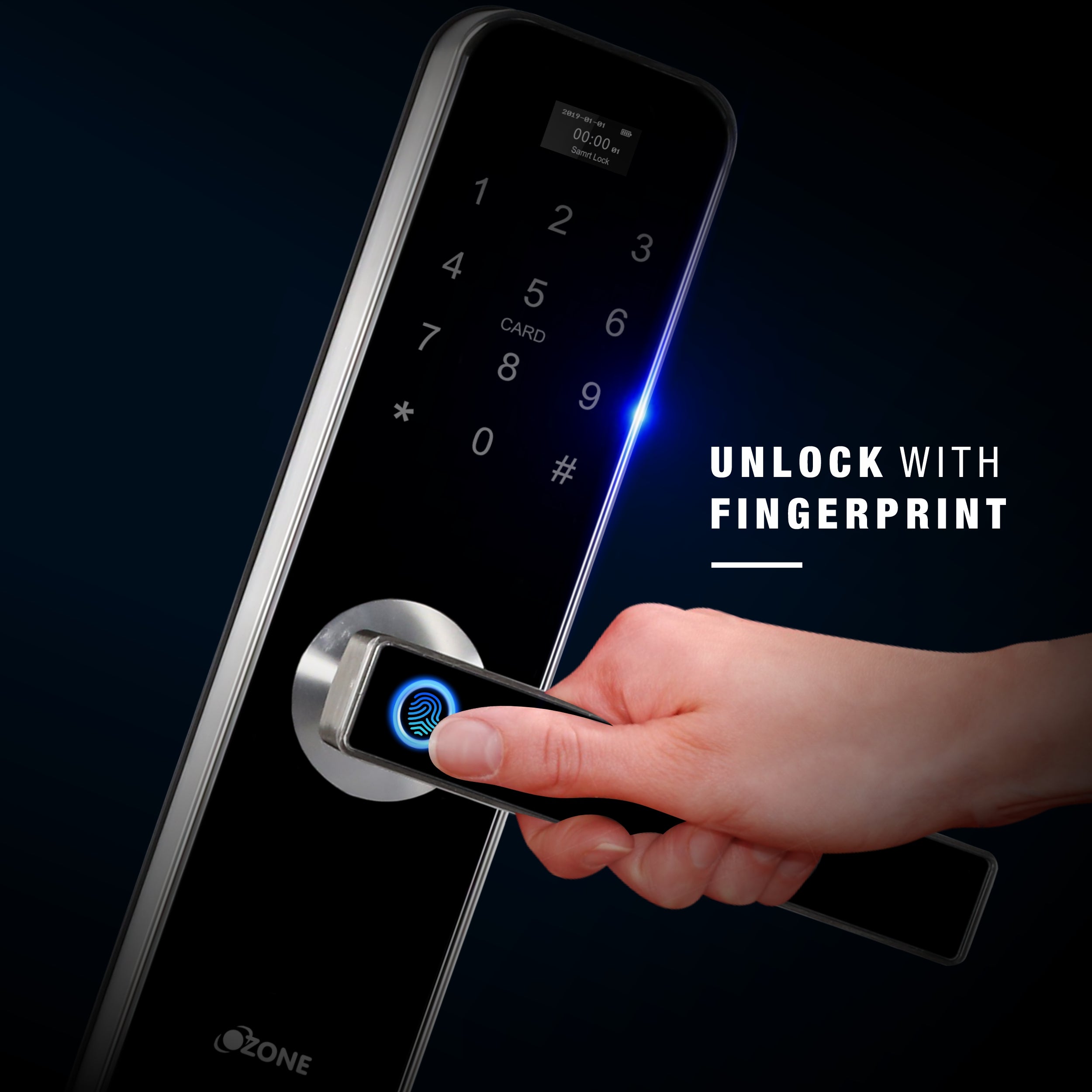 Ozone Morphy M Smart Door Lock with 3-way access | Door Thickness: 35-100 mm (Satin Chrome) - Ozone Group