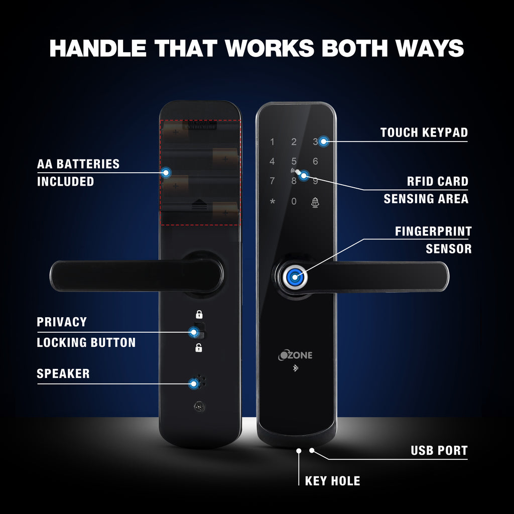 Ozone Morphy Eco Bluetooth Smart Door Lock with 4-way access | Door Thickness: 35-80 mm