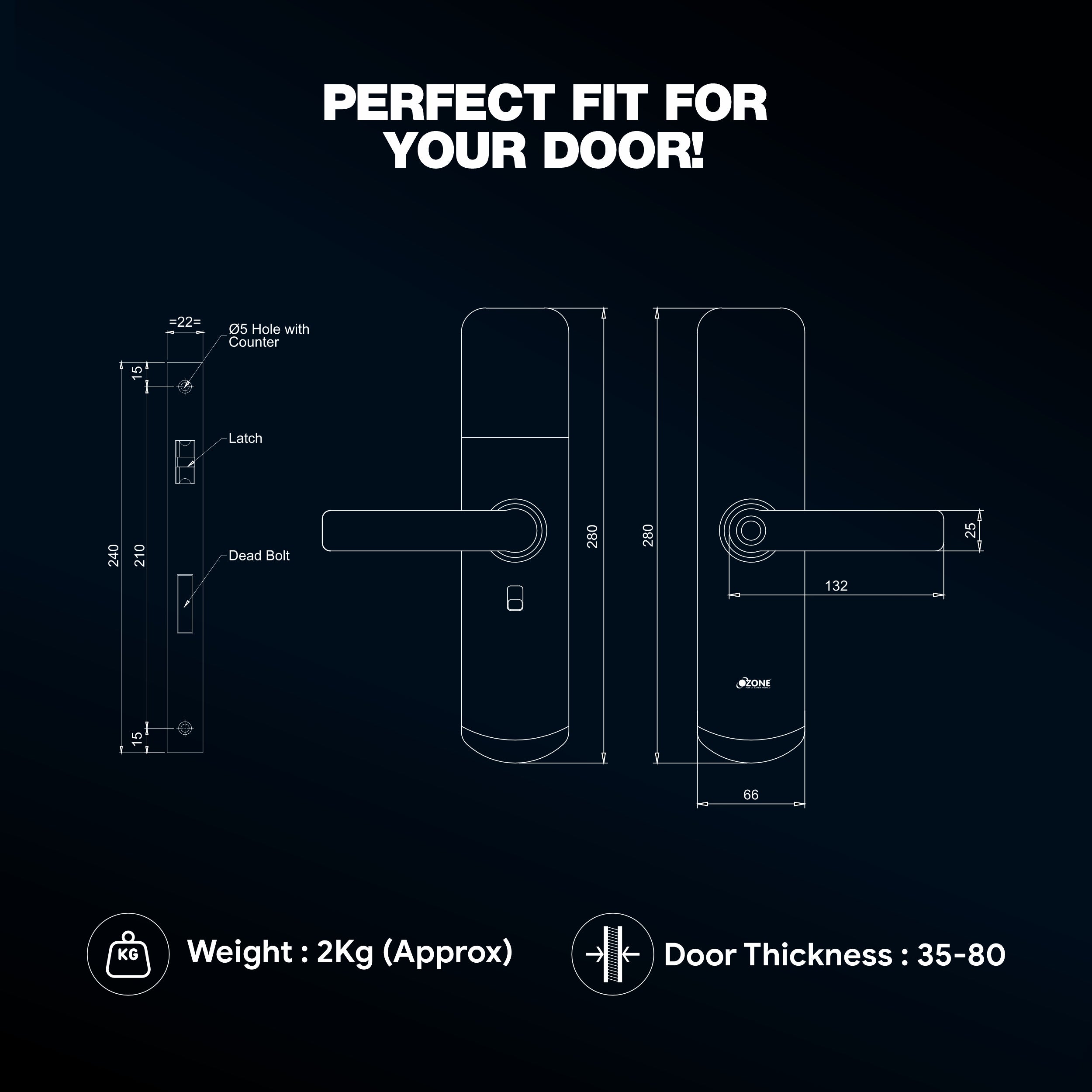 Ozone Morphy Eco Wi-Fi Smart Door Lock with 4-way access | Door Thickness: 35-80 mm