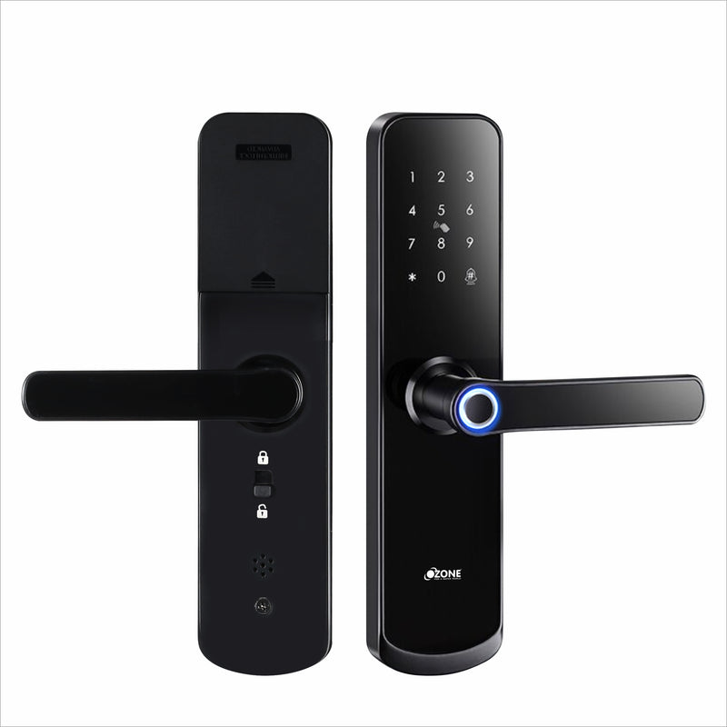 Ozone OZ-FDL-04-STD Black Smart Door Locks With Doorbell, Fingerprint, PIN Code, RFID Card, Emergency Key, 24 Months Warranty
